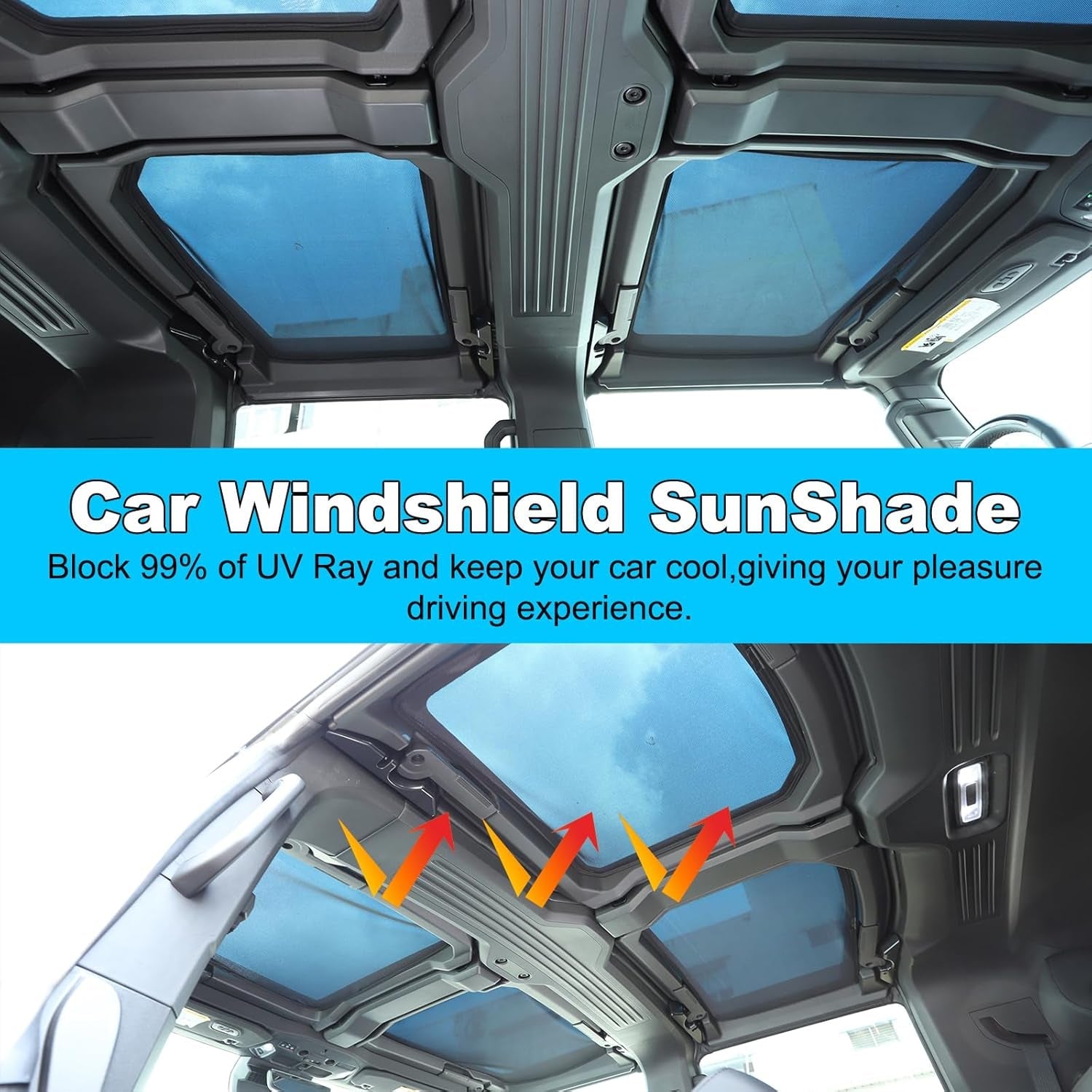 Roof Sunshade for Hummer EV Accessories 4 Glass Visor Sunroof Sun Shade Protection Heat Insulation Top Window Cover UV Blocking Won'T Sag for Hummer EV 2024-2025 (Foldable Heat Insulation Film)