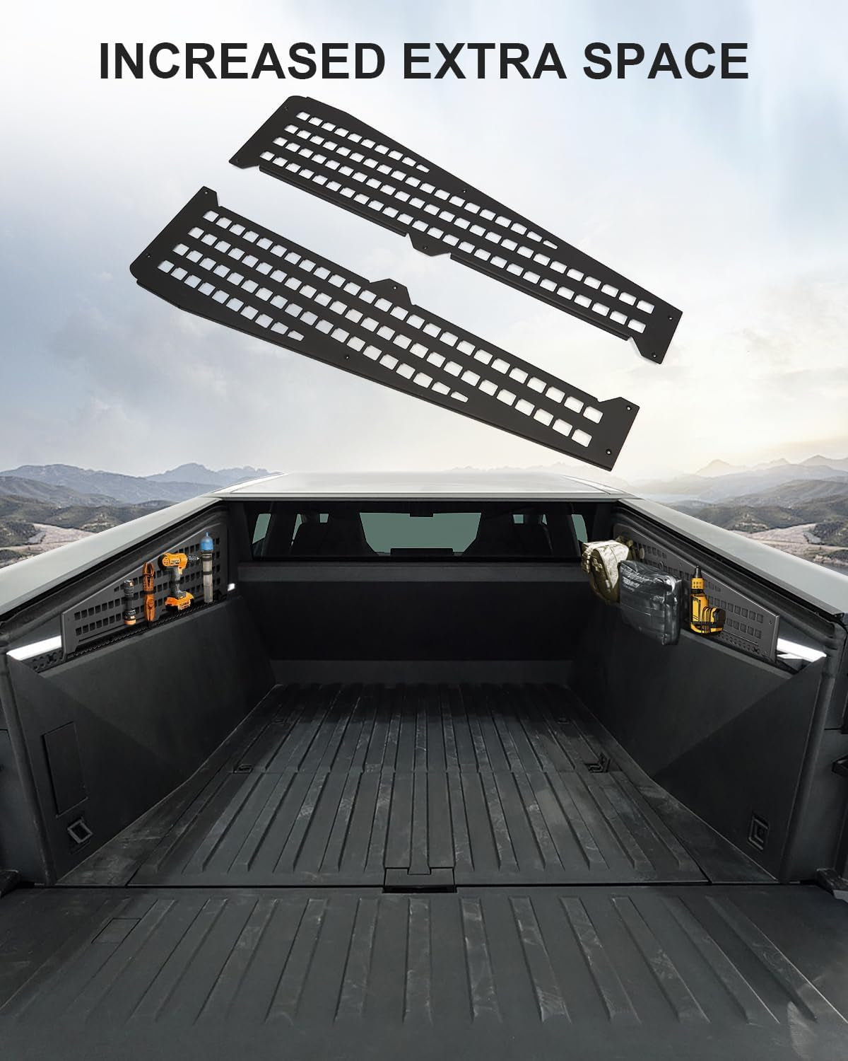 2 PCS 42 Inch Molle Side Panels Compatible with Tesla Cybertruck 2024 2025 Aluminum Alloy Material Cybertruck Molle Panels with 8 Straps to Mount Things for Cybertruck Accessories |Easy to Install|