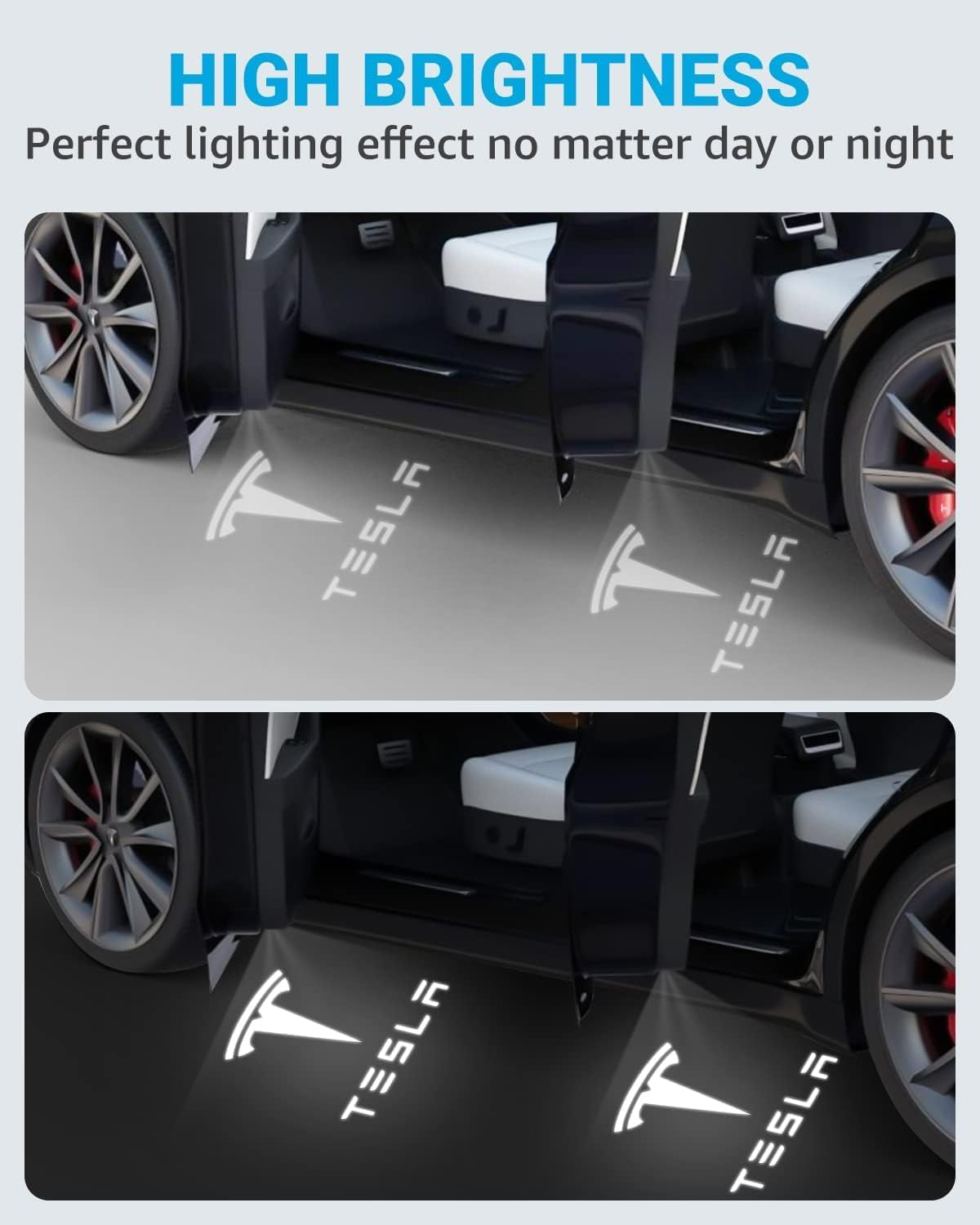 for 2016-2023 Tesla Model Y Model 3 Model S, 2016-2021 Model X Integration Ultra-Brights Step Led Puddle Door Lights Never Fade with Extension Cord, Pack of 4 2023 Upgraded