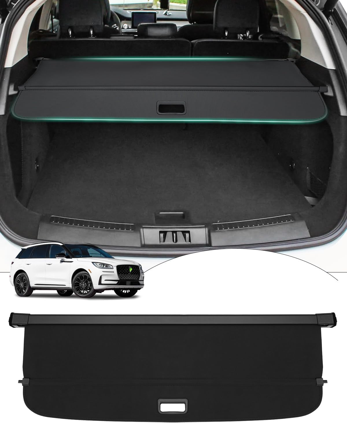 Cargo Cover for 2024 2025 Kia EV9 Accessories Trunk Cover Retractable Trunk Shielding Shade Cargo Luggage Cover Black