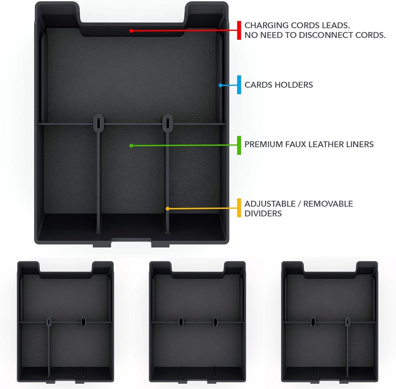 Armrest Organizer for Rivian R1T & Rivian R1S, Moving Tray Storage Box Insert, Black ABS Full Size, Made for the Center Console Area under the Armrest, R1 Accessory Gen1 2021-2024 & Gen2 2025+