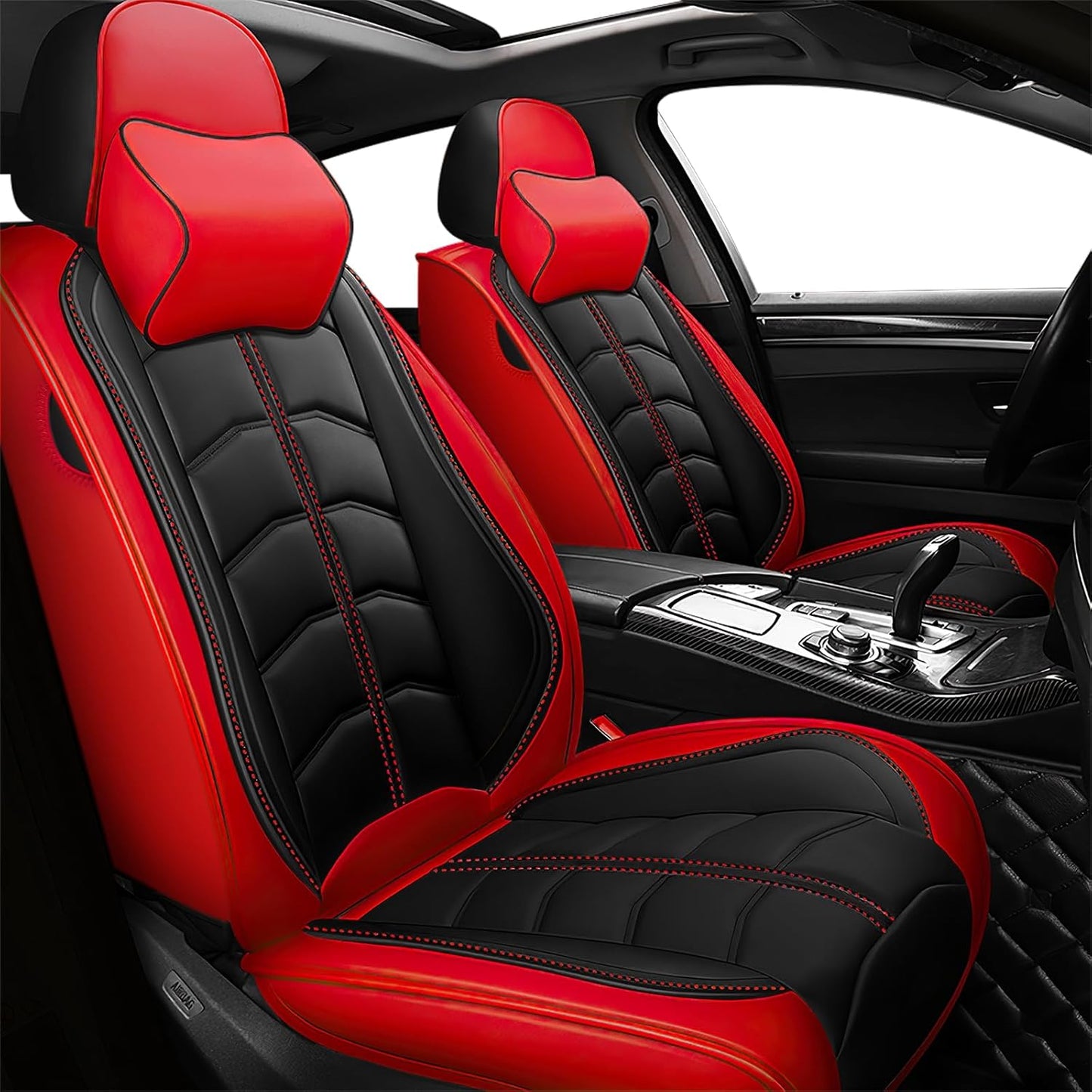 Seat Cover for Hyundai Ioniq 6 2023-2024, Durable Waterproof Sports Seat Cover，Premium Leather Seat Protector(5 Seats Luxury, Black Red)