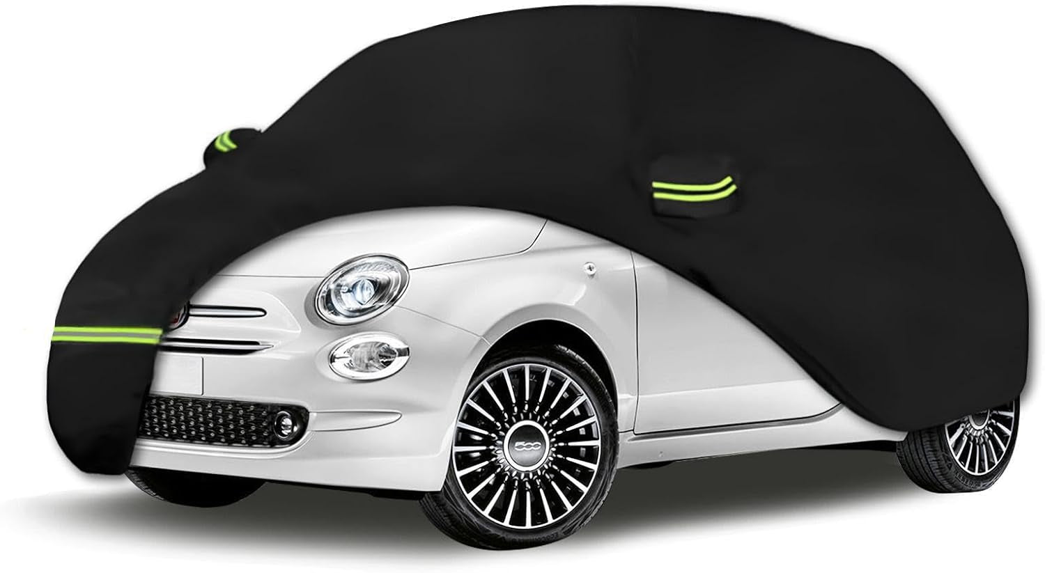 Waterproof Car Covers for 2007-2023 Fiat 500/500C/500E Abarth/New Fiat 500 (Black) 210T Custom Outdoor Storm Hood