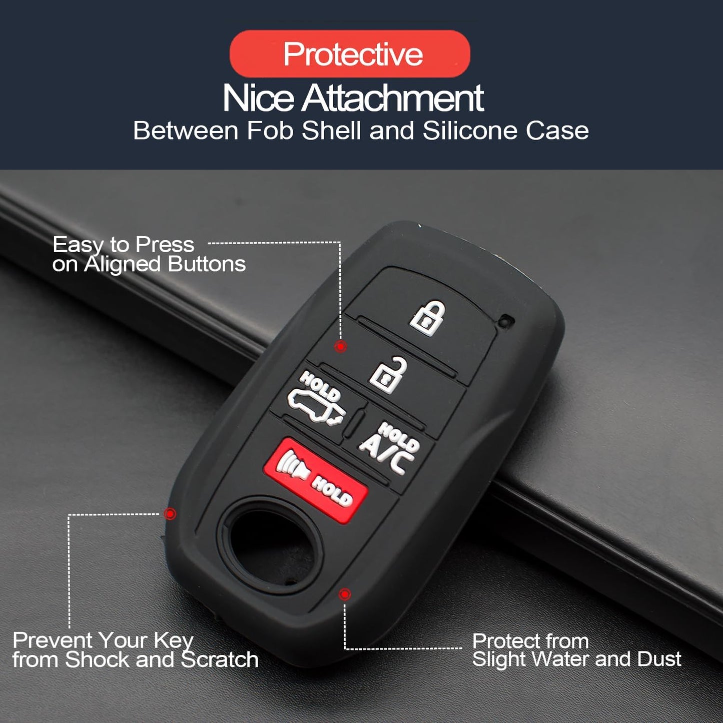 2Pcs Compatible with Toyota Key Fob Cover Case Key Chain for Toyota Bz4X RAV4 Sienna RAV4 Prime Subaru Solterra Key Fob Cover Protector Keyless Remote Holder Black