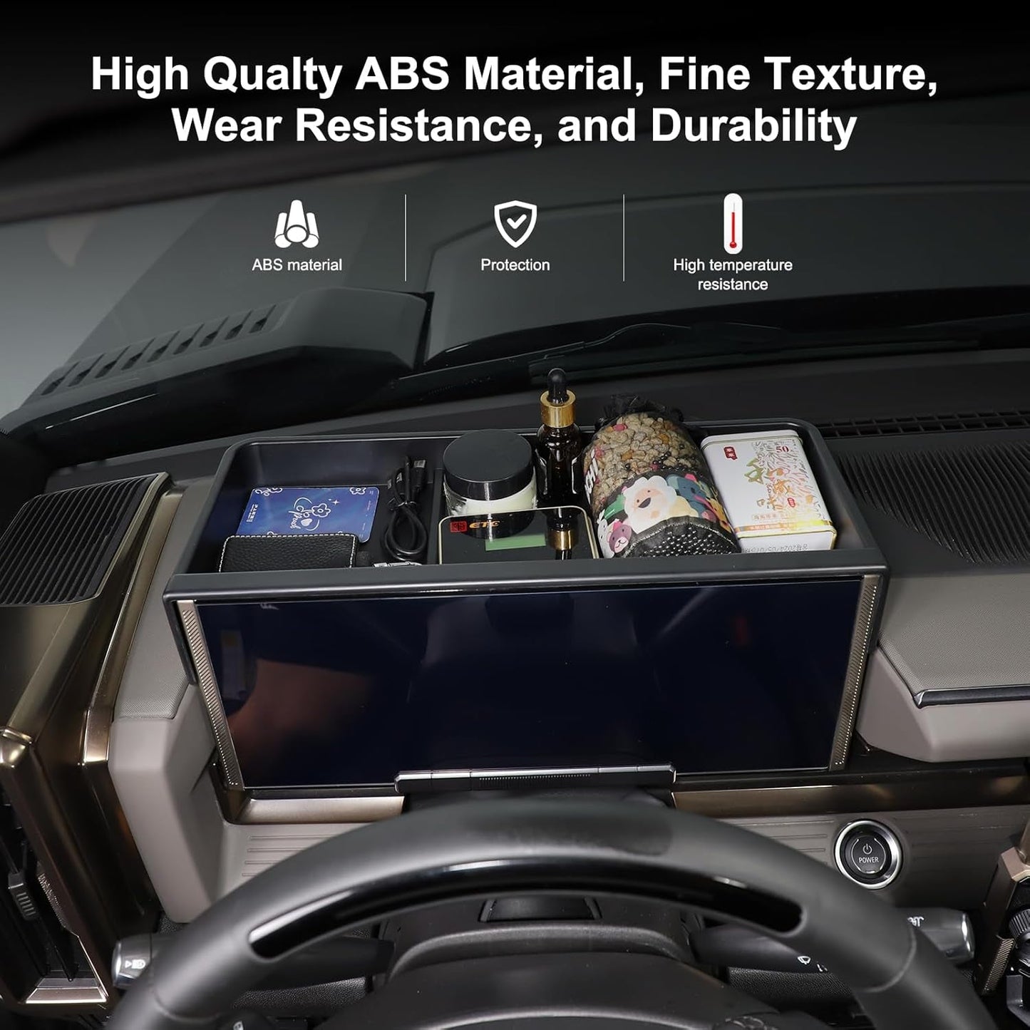 Center Console Organizer Compatible with 2024 and up Hummer EV, Screen Rear Storage Box Dashboard Hidden Tray Non-Slip Interior Accessories, All Black ABS Car Dashboard Storage Tray