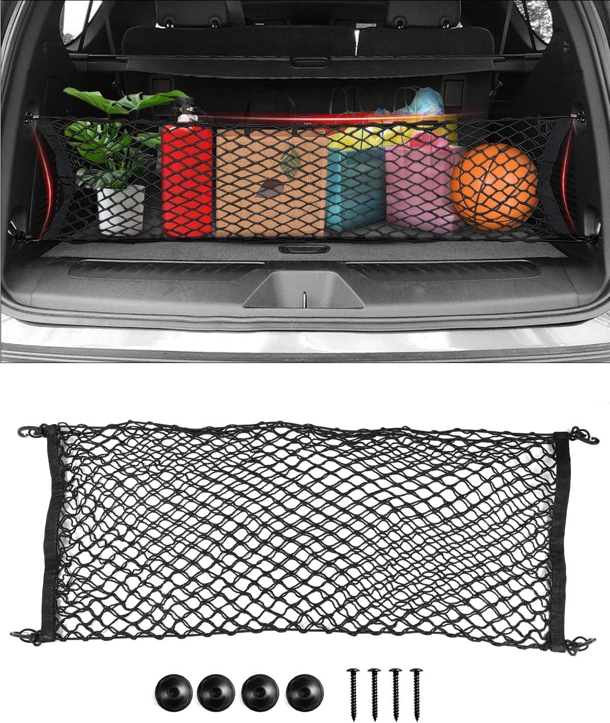 for Rivian R1T R1S Envelope Style Truck Bed Cargo Net 2022-2024 2025, Highly Elastic Pickup Truck Bed Cargo Net for Rivian Accessories Double Layer Nylon Mesh Storage Netting Organizer