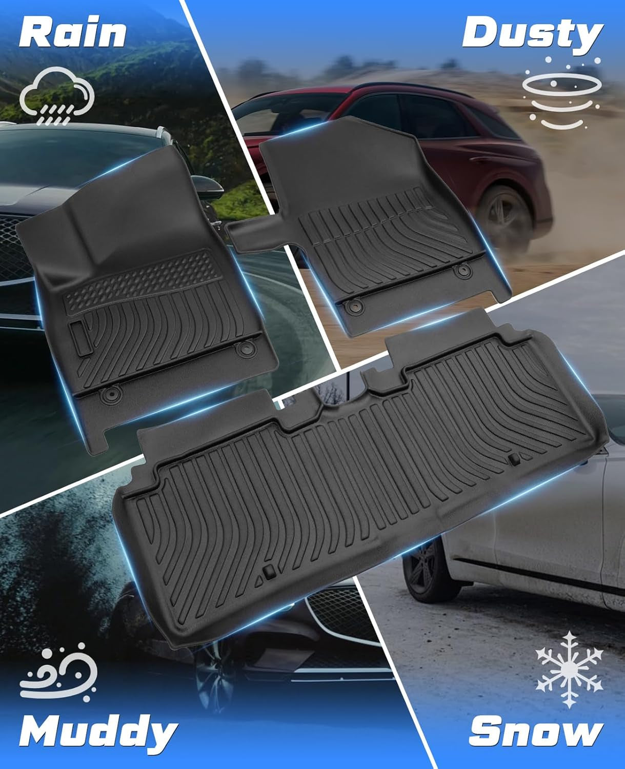 Floor Mats for 2022 2023 2024 2025 KIA EV6 Gt/Gt-Line TPE Trunk Liners Mat All Weather Odorless Anti-Slip Floor Liners 1St&2Nd Row Full Set Car Trunk Mats for KIA EV6 Accessories