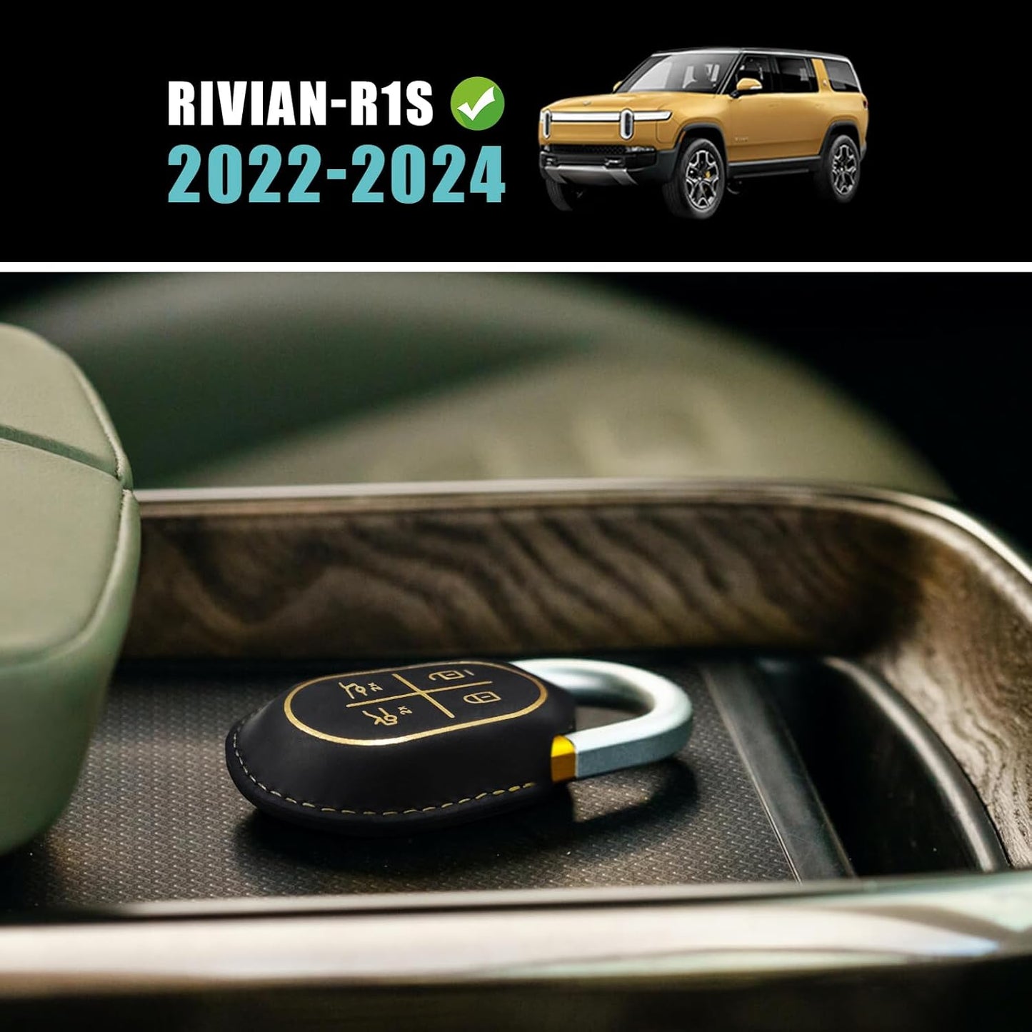 for Rivian R1T & R1S Key Fob Cover Accessories Leather Shells Protector Remote Key Case Compatible with Rivian 2022 2023 2024 2025 Accessories (R1S)