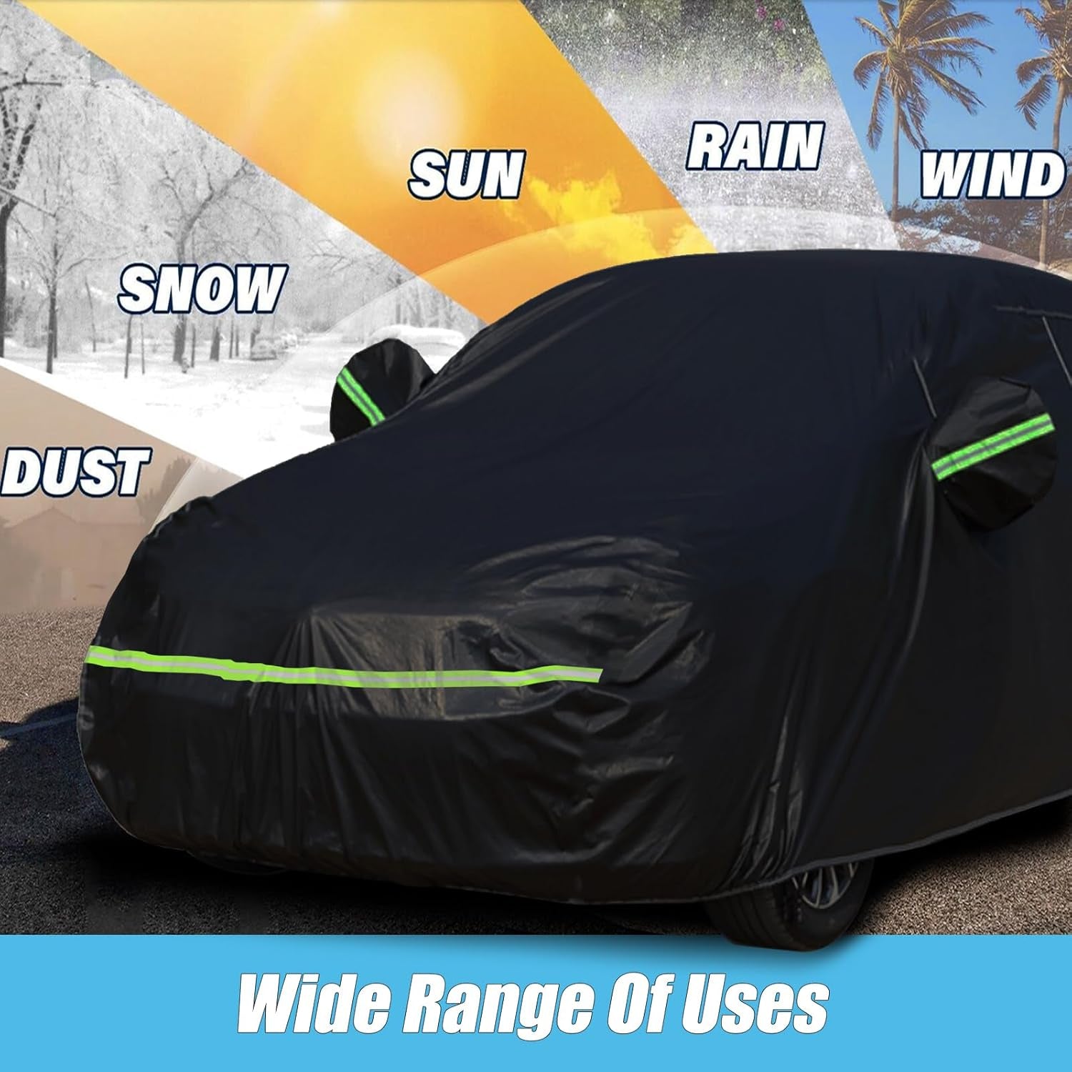 Waterproof Car Covers for 2007-2023 Fiat 500/500C/500E Abarth/New Fiat 500 (Black) 210T Custom Outdoor Storm Hood