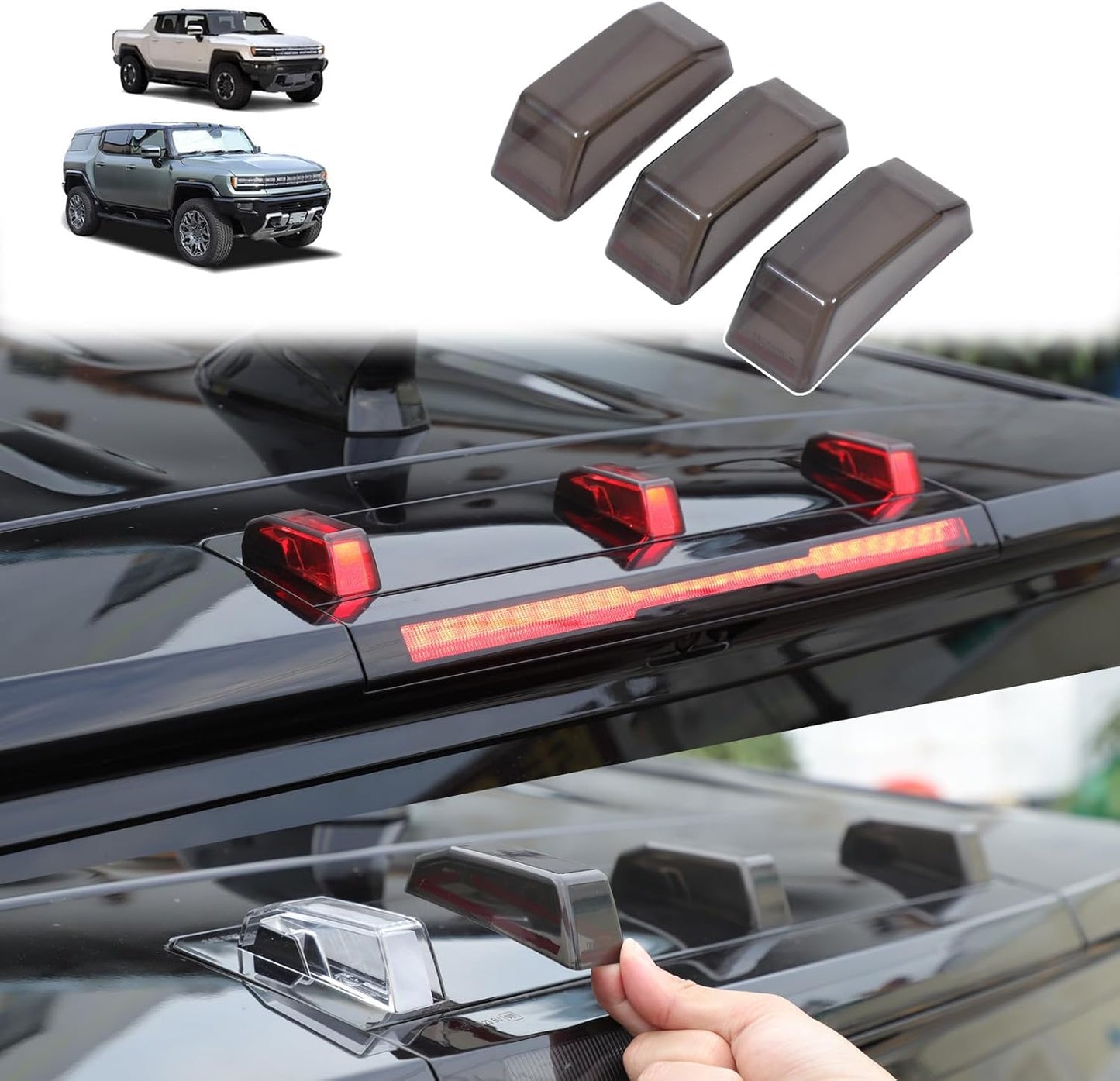 For Hummer EV Accessories Roof Marker Lights Top Clearance Running Lights Compatible with 2024 2025 Hummer EV Smoked Top Roof Light Rear Cab Clearance Marker Cover Lens (3PCS)