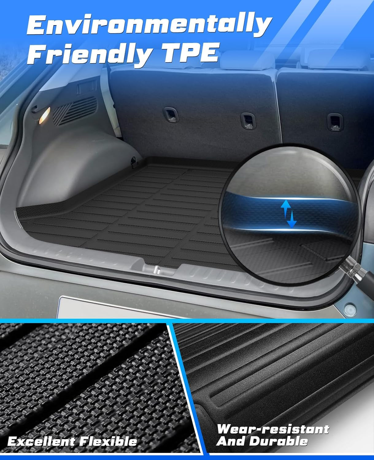 Cargo Liner for 2022 2023 2024 Hyundai Ioniq 5 Accessories TPE Cargo Mat All Weather Odorless Anti-Slip Rear Cargo Tray Heavy Duty Trunk Mat Black Trunk Floor Liners