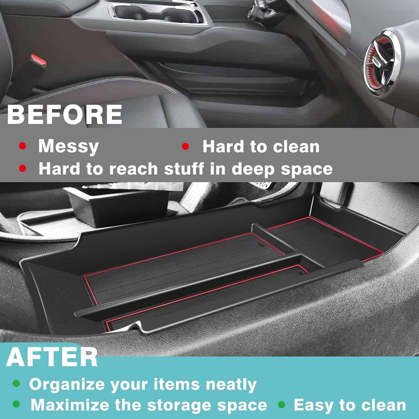 Lower Center Console Organizer Compatible with Chevrolet Equinox EV 2024+ Interior Accessories Floor Console Tray Storage ABS Material with PVC Trim (Red)