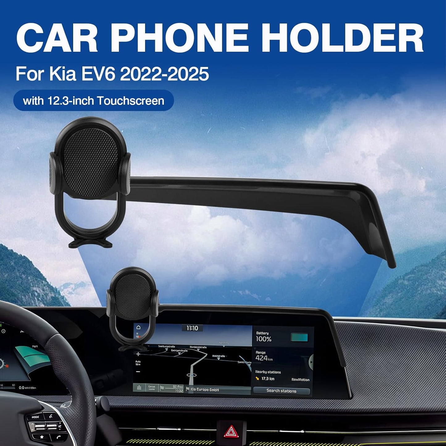 Car Phone Holder for 2022 2023 2024 2025 Kia EV6 Accessories Phone Mount 12.3-Inch Screen Cell Phone Automobile Cradles Hands-Free 360 Degree Rotation