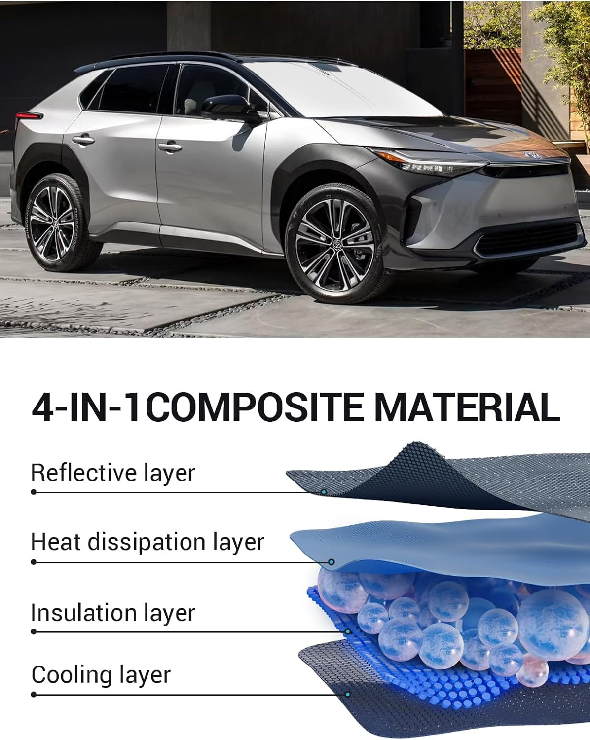 2025 Upgrade Front Windshield Sun Shade Foldable Sunshade Protector Custom Fit 2023-2024 2025 Toyota Bz4X Accessories