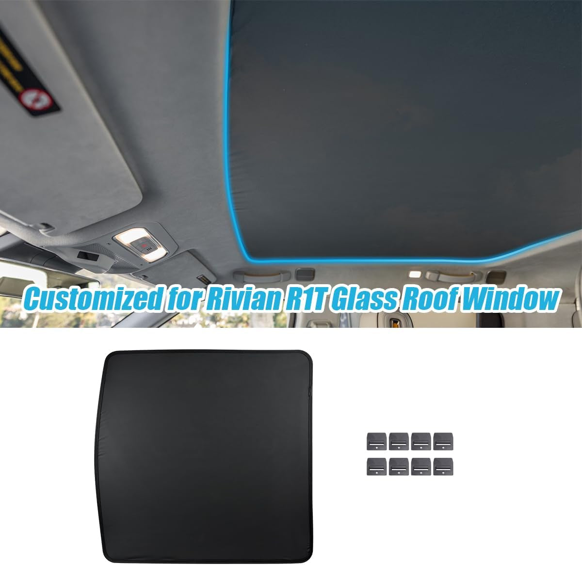 Glass Roof Sunshade Compatible with 2022-2025 Rivian R1T Accessories, Foldable Top Window Sun Shield Covers Block UV Rays Heat Insulation (Black)