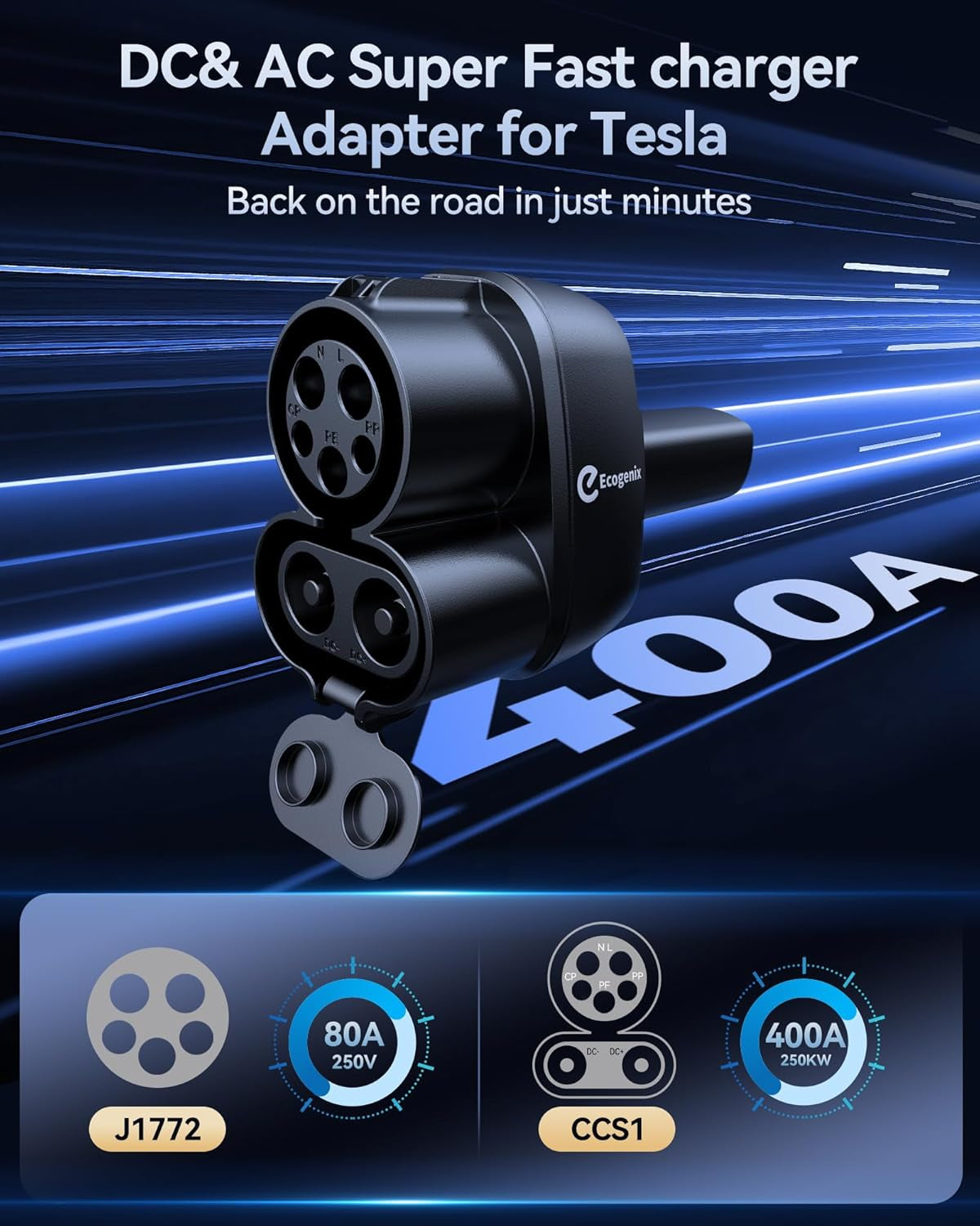 Upgraded 2In1 CCS & J1772 to Tesla Adapter, 250KW Superfast CCS1 to Tesla Charging Adapter, Fit for Tesla Model Y, 3, S, X, Compatible with Level 1 2 3 Charging Stations with CCS1& J1772 Plug