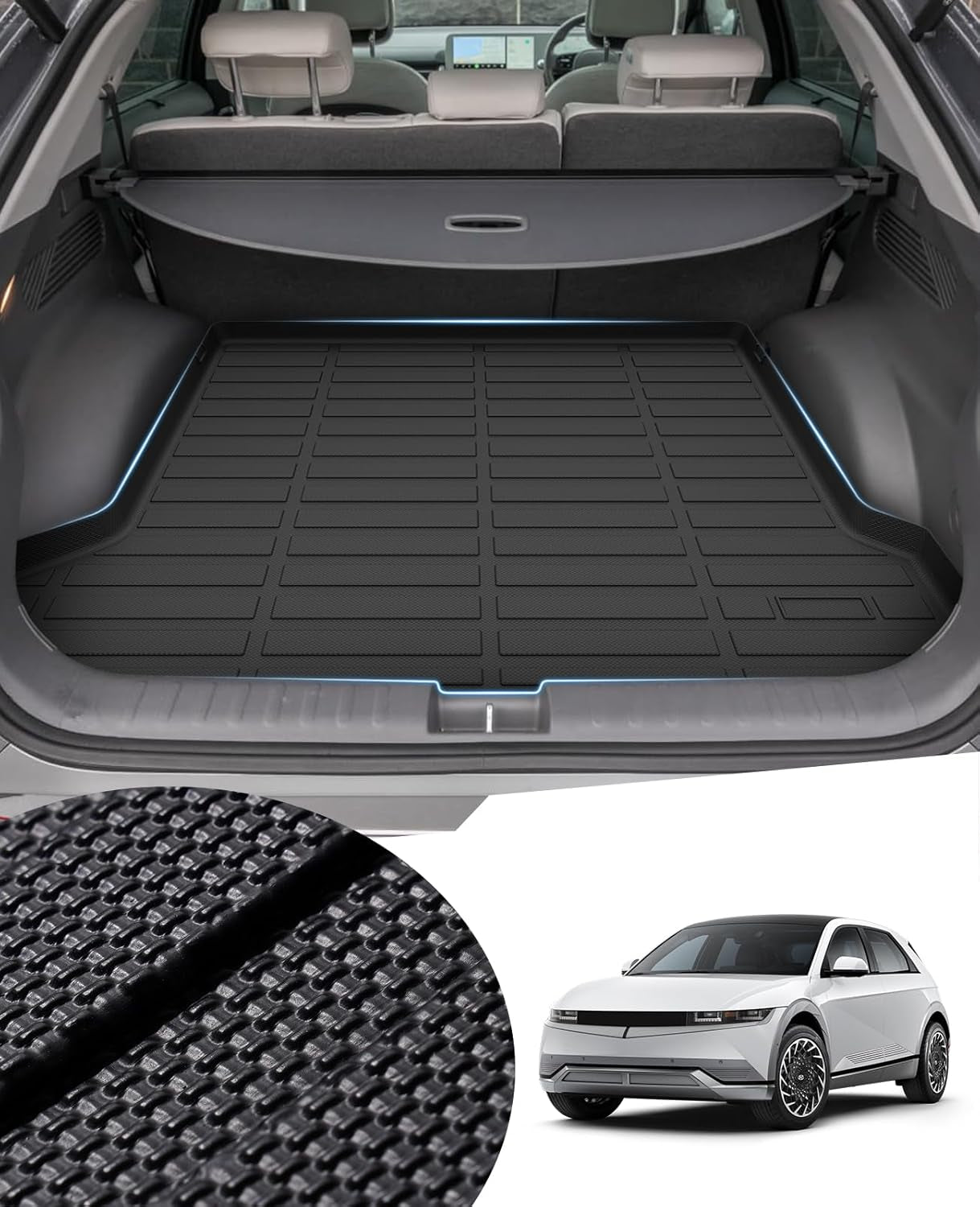 Cargo Liner for 2022 2023 2024 Hyundai Ioniq 5 Accessories TPE Cargo Mat All Weather Odorless Anti-Slip Rear Cargo Tray Heavy Duty Trunk Mat Black Trunk Floor Liners