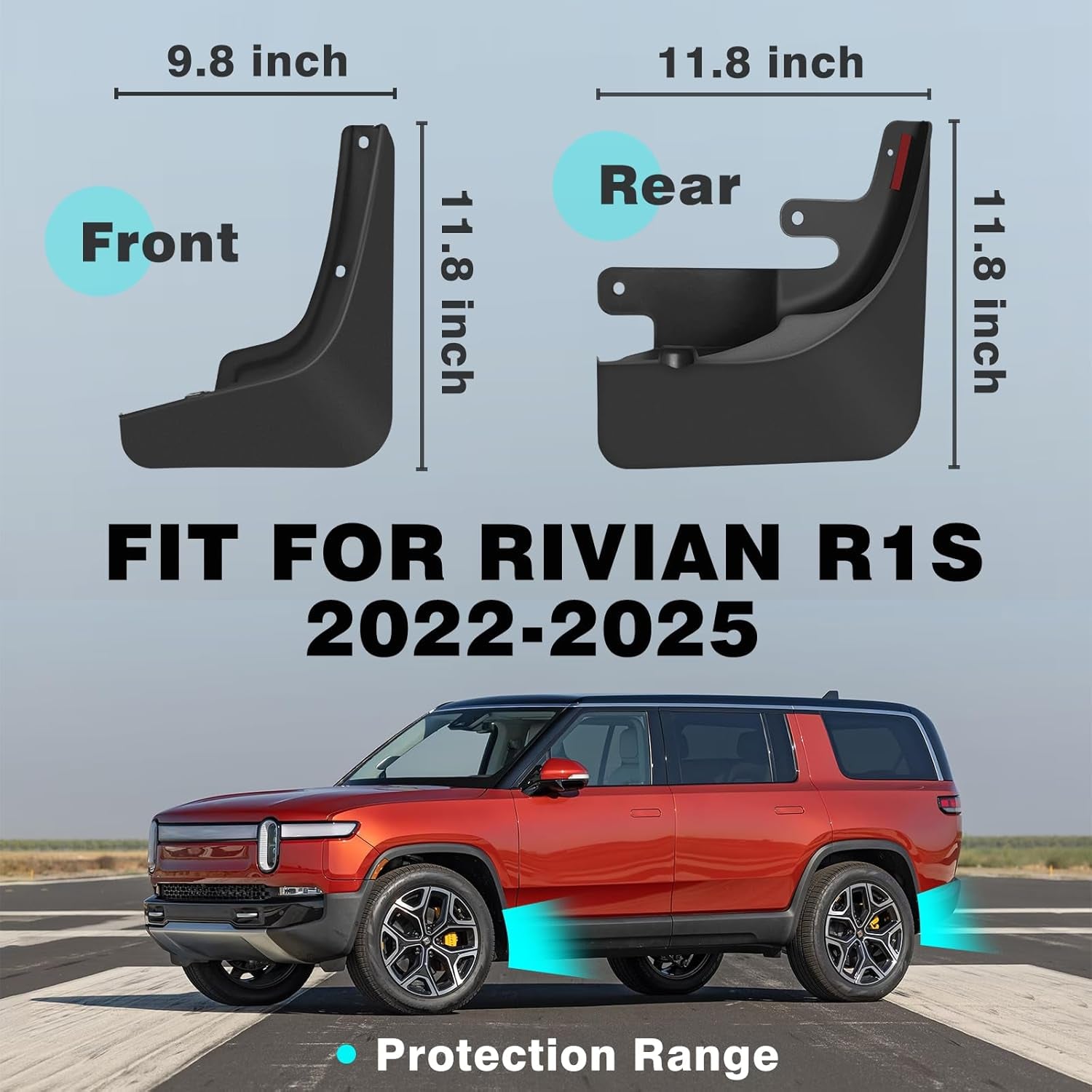 Mud Flaps Splash Guards Compatible with Rivian R1S 2022 2023 2024 2025 Accessories Splash Fender Winter Vehicle Sediment Dirt Protection Mudflaps Set of 4 No Need to Drill Holes