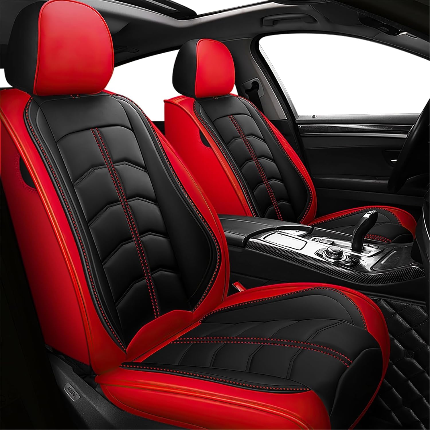 Seat Cover for Hyundai Ioniq 6 2023-2024, Durable Waterproof Sports Seat Cover，Premium Leather Seat Protector(5 Seats Luxury, Black Red)