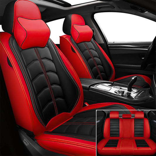 Seat Cover for Hyundai Ioniq 6 2023-2024, Durable Waterproof Sports Seat Cover，Premium Leather Seat Protector(5 Seats Luxury, Black Red)