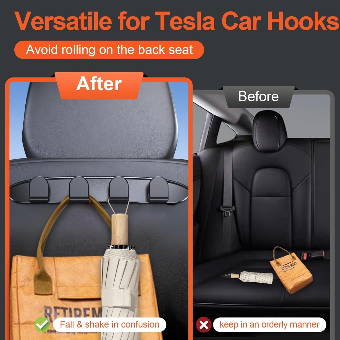 2PCS for Tesla Seat Hooks, for Tesla Model 3 Y Accessories 2024 2023 2022 2021 2020 2019 2018 2017 for Tesla Model 3 Headrest Organizer Hooks Model Y Purses Hook Hanger