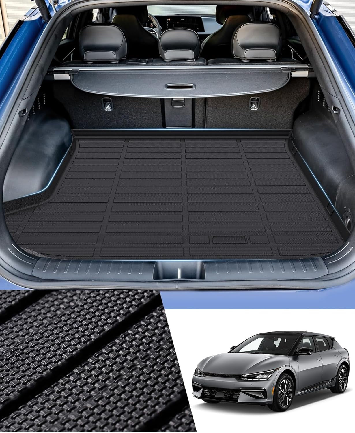 Floor Mats for 2022 2023 2024 2025 KIA EV6 Gt/Gt-Line TPE Trunk Liners Mat All Weather Odorless Anti-Slip Floor Liners 1St&2Nd Row Full Set Car Trunk Mats for KIA EV6 Accessories