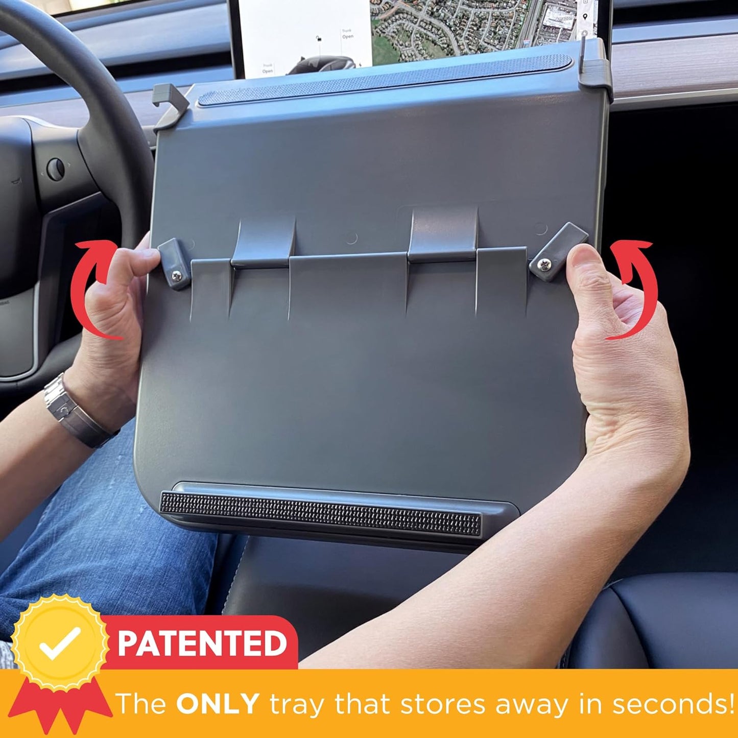 Tesla Model Y Model 3 Accessories 2020 to 2024, Car Eating Food Table Alset Tray, Center Console Organizer, for Autopilot, Road Trips. Anti-Slip Mat for Stability. (Tray ONLY)