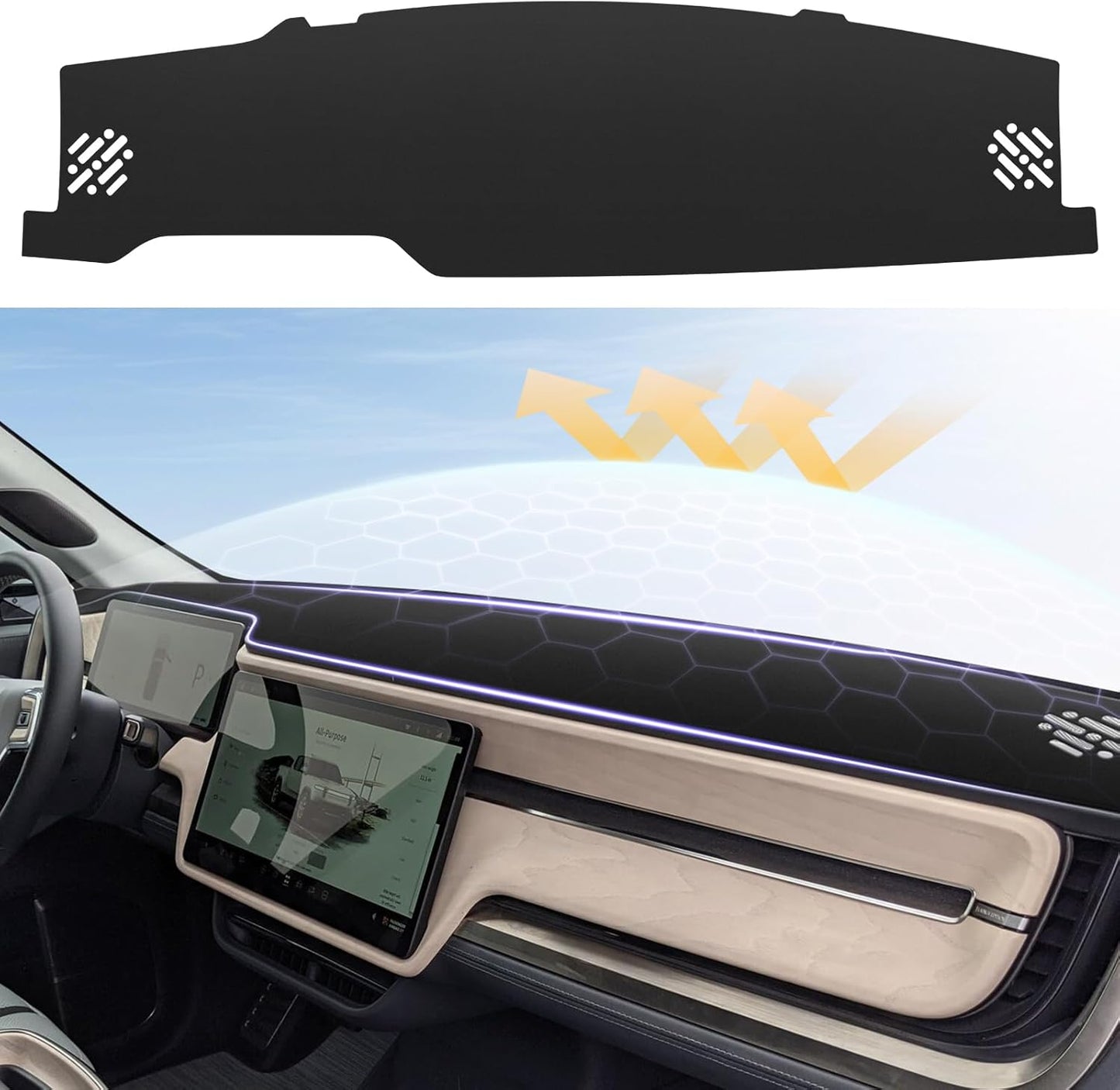 Upgraded Rubber Anti-Slip Dashboard Cover Fit for Rivian R1T 2022 2023 2024 2025 Dash Cover for Rivian Accessories Non-Slip Carpet Sunshield Glare UV Rays Protector