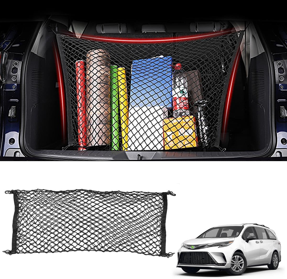 for Rivian R1T R1S Envelope Style Truck Bed Cargo Net 2022-2024 2025, Highly Elastic Pickup Truck Bed Cargo Net for Rivian Accessories Double Layer Nylon Mesh Storage Netting Organizer