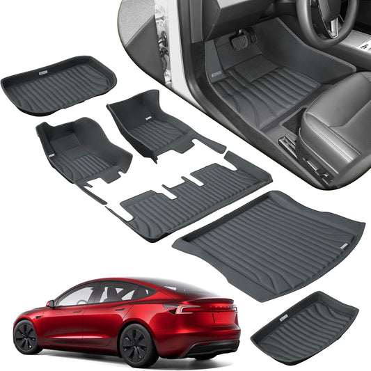 Extreme Coverage 3D Floor Mats for Tesla Model 3 Highland 2024 2025 Premium Design Custom Fit All Weather Floor Mats Cargo Liner Trunk Mat Accessories 6Pcs