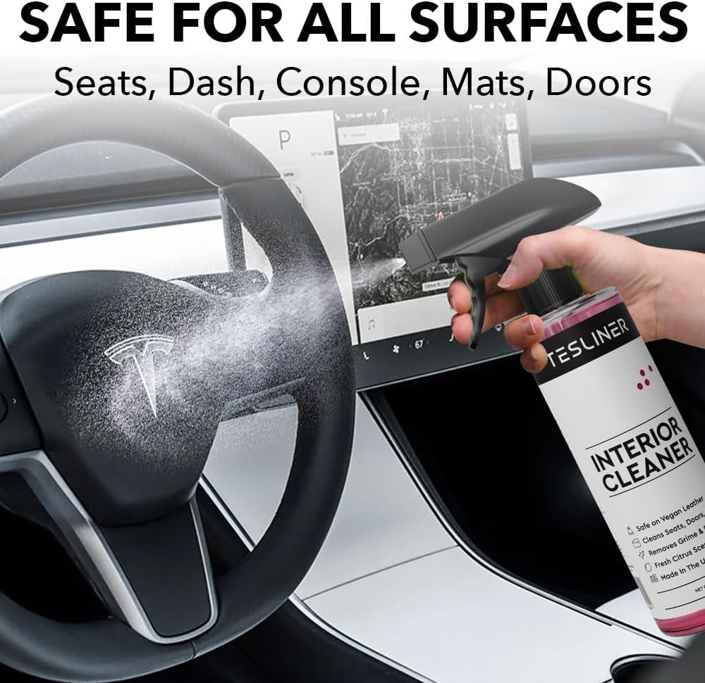 Tesla Seat Cleaner & Stain Remover - Biodegradable, Safe on Black & White Vegan Leather, Interior Tesla Cleaning Products for Seats, Dash, Console | Tesla Model 3 Y S X Car Accessories for 2024