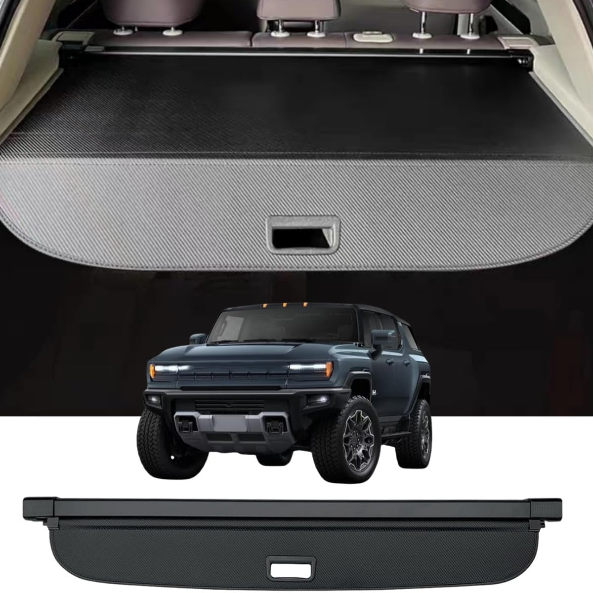 Retractable Cargo Cover Compatible with GMC Hummer EV SUV 2024 2025 Rear Privacy Screen Car Storage Trunk Luggage Tonneau Security Shade Protector anti Theft Shield (Carbon Fiber Style)