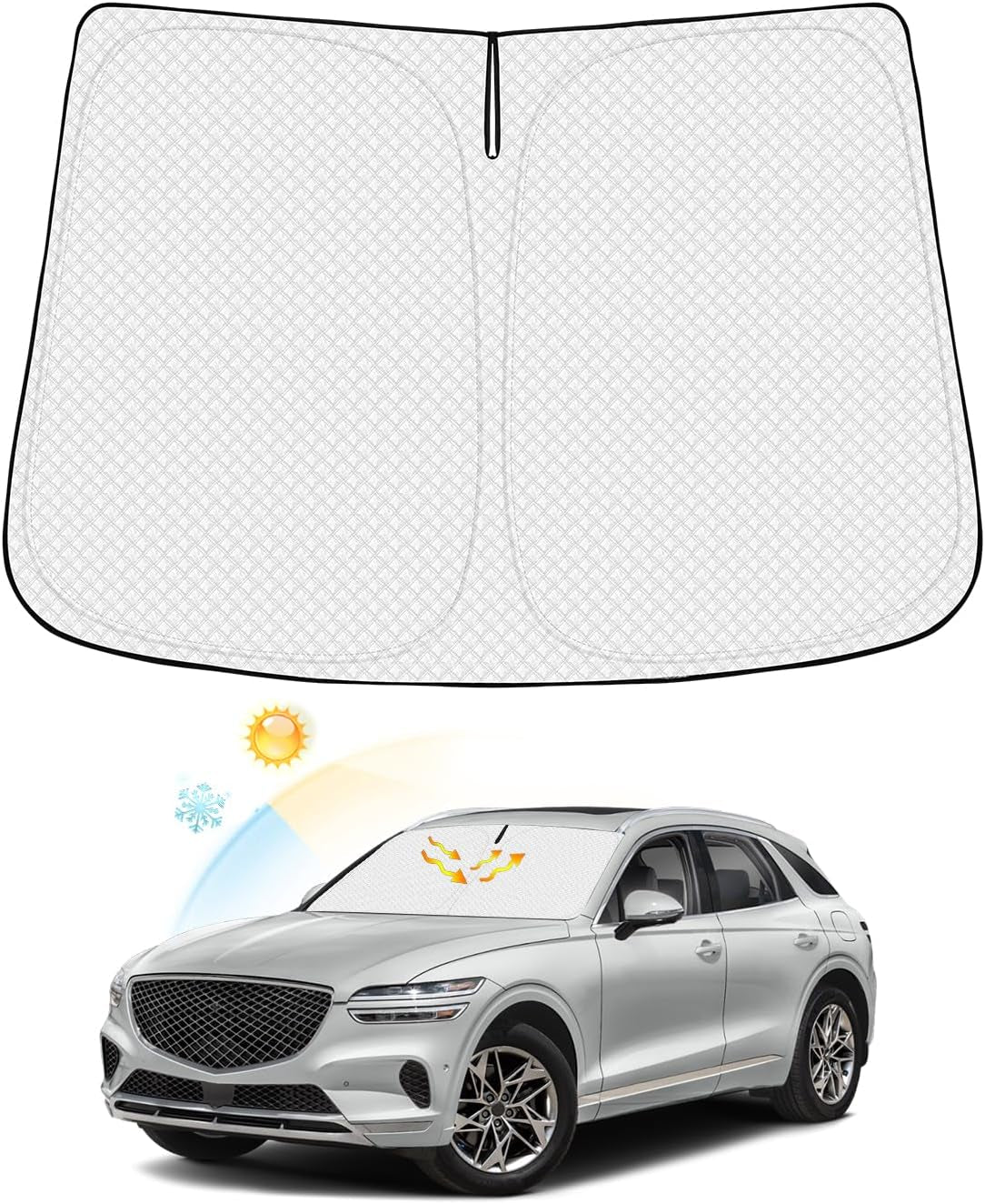 Windshield Sun Shade for 2021-2024 2025 Ford Mustang Mach-E Accessories Thicken 6-Layer Front Window Sunshade Cover Sun Visor Protector Foldable Block UV Rays Keep Vehicle Cool