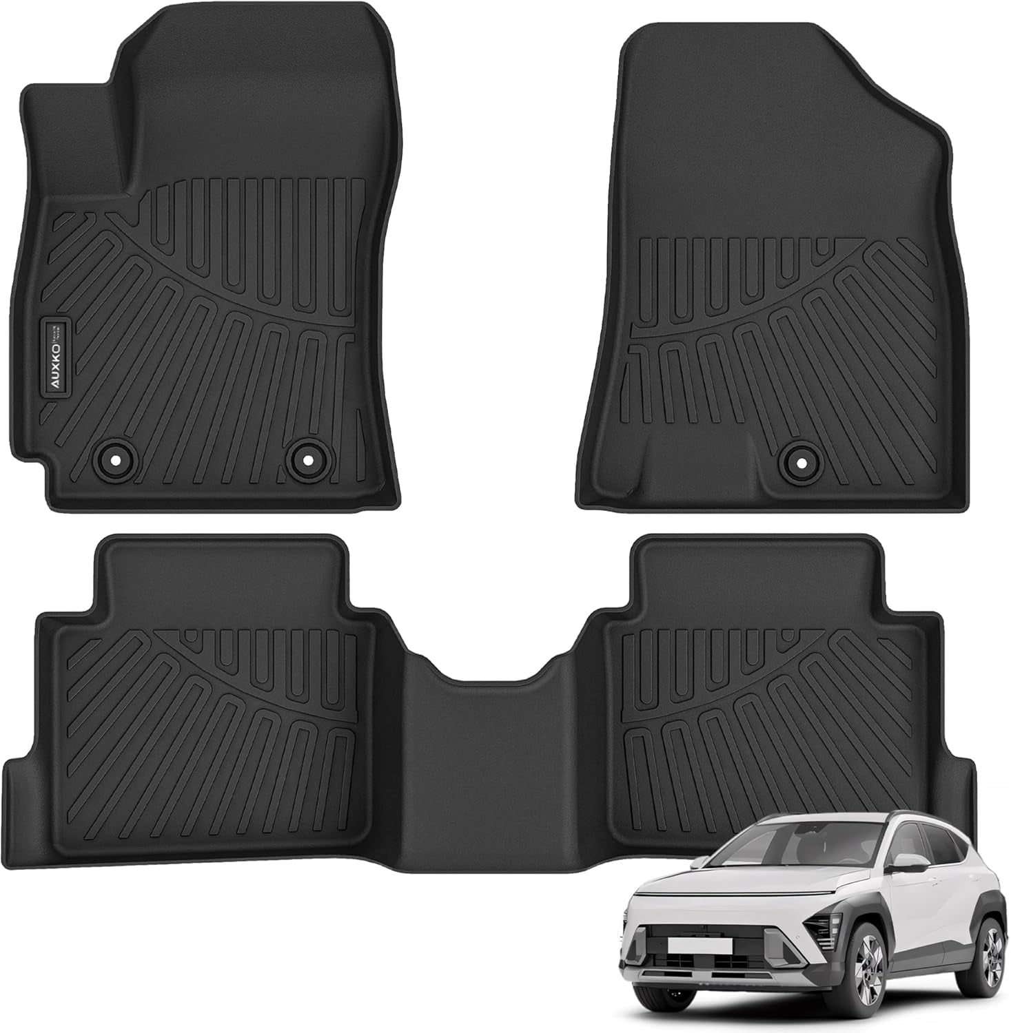 All Weather Floor Mats Fit for Hyundai Kona Electric(Ev) 2024 2025 TPE Rubber Liners Kona 2024 2025 Accessories Set All Season Guard Odorless Anti-Slip Floor Mats Black