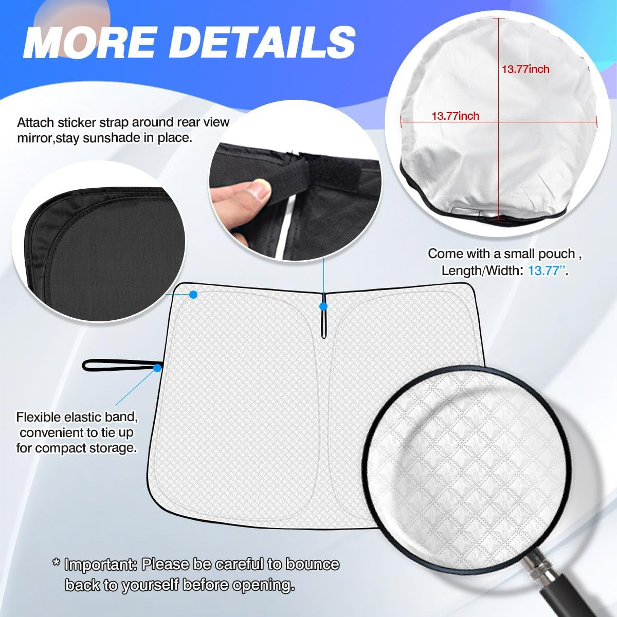 Windshield Sun Shade for Chevrolet/Chevy Blazer EV 2024 2025 Accessories Thicken 6-Layer Front Window Sunshade Cover Sun Visor Protector Foldable Block UV Rays Keep Vehicle Cool