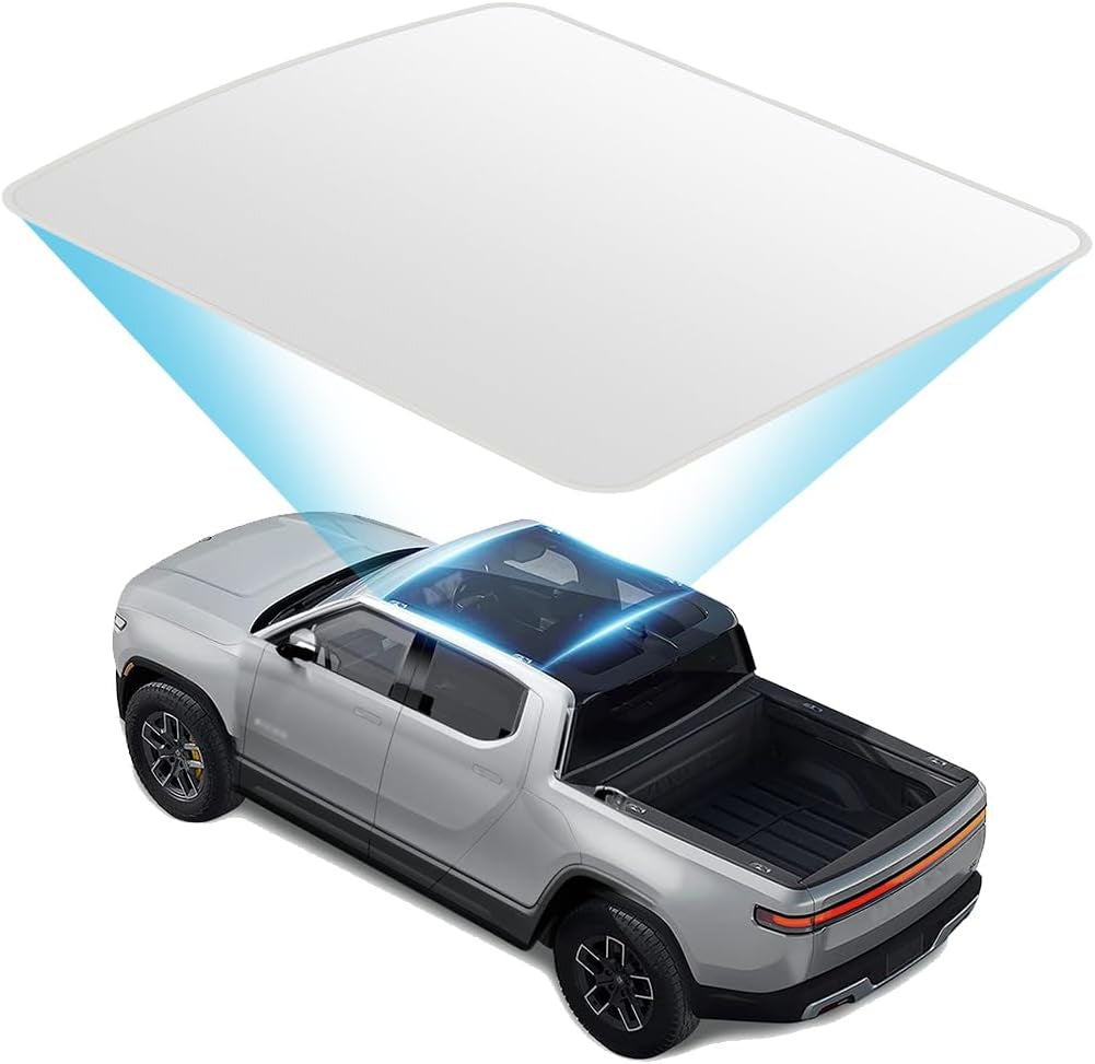 Glass Roof Sunshade Compatible with 2022-2025 Rivian R1T Accessories, Foldable Top Window Sun Shield Covers Block UV Rays Heat Insulation (Black)