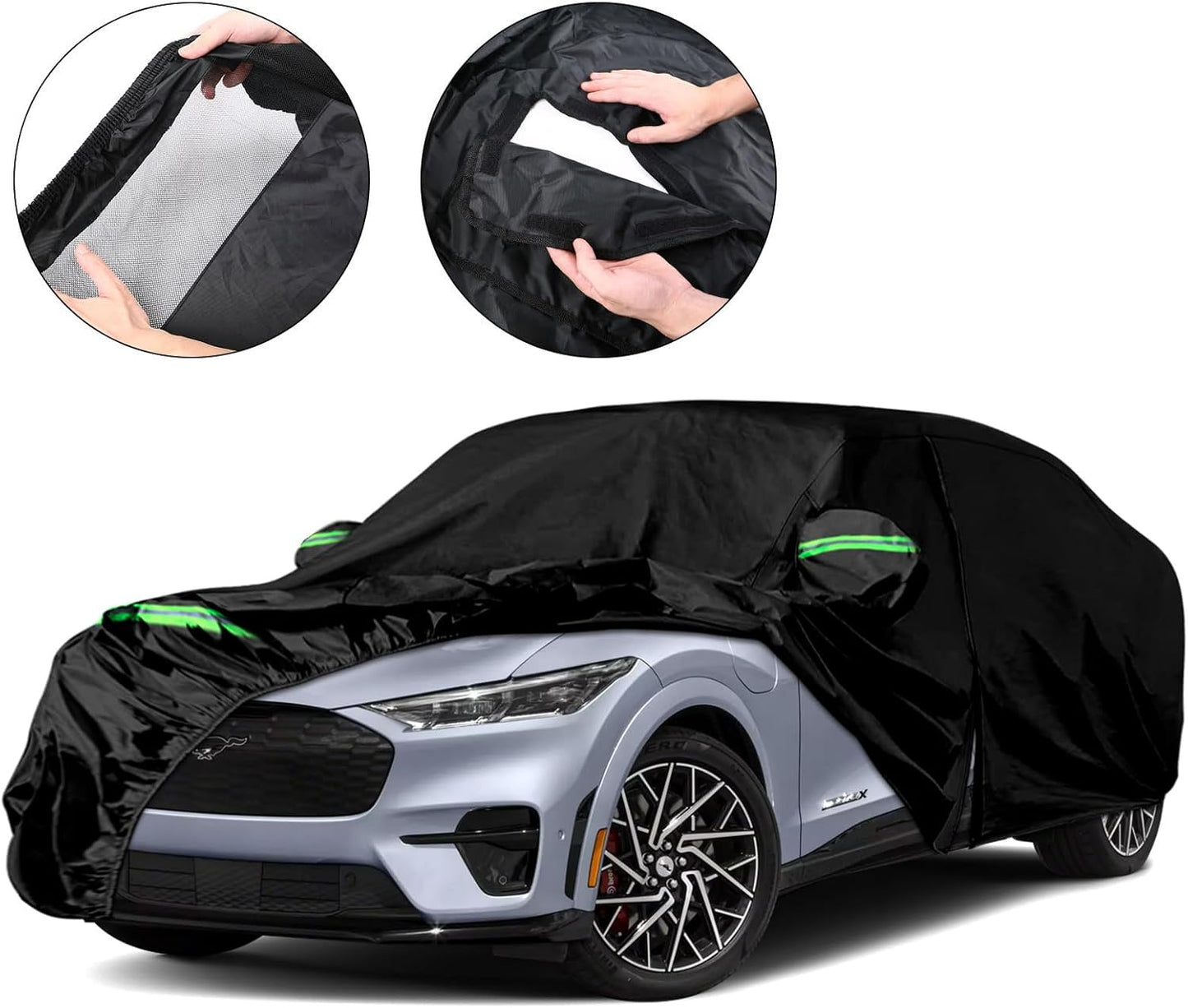 Waterproof Car Cover Replace for 2021-2024 Ford Mustang Mach-E, 6 Layers All Weather Custom-Fit Car Cover with Zipper Door, Ventilated Mesh & Charging Port for Snow Rain Dust Hail Protection