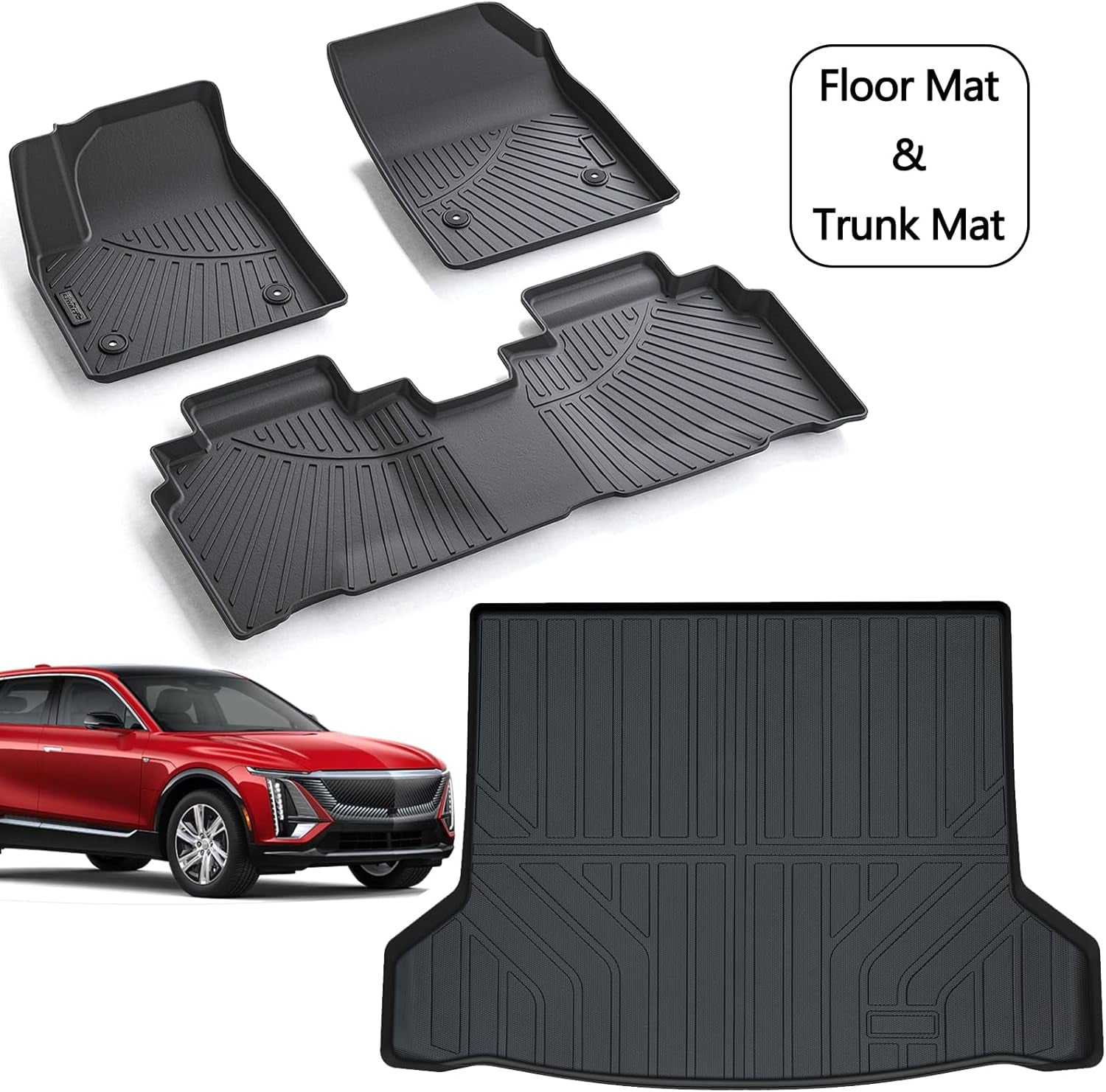 Floor Mats & Trunk Mat for 2023 2024 2025 Cadillac Lyriq,Tpe All Weather Protection 2 Rows Car Floor Liners with Cargo Liners Accessories