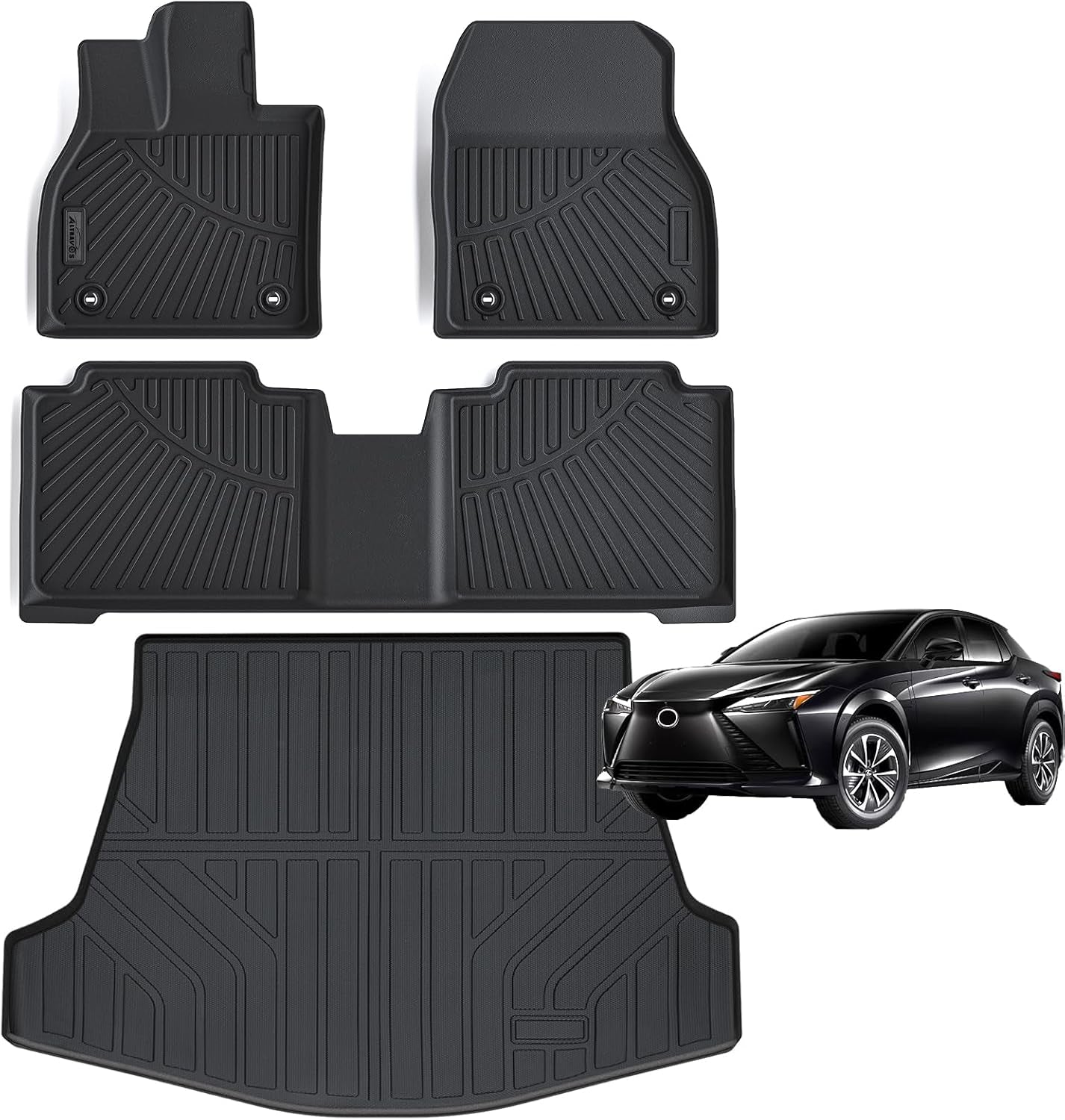 Floor Mats & Trunk Mat for 2023 2024 Toyota BZ4X, 2 Rows Full Set with Cargo Liner,Tpe All Weather Protection Car Floor Liners Accessory Custom Fit for 2023 2024 Toyota Bz4X-Black