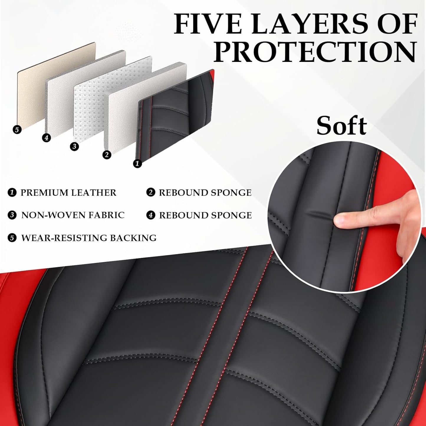 Seat Cover for Hyundai Ioniq 6 2023-2024, Durable Waterproof Sports Seat Cover，Premium Leather Seat Protector(5 Seats Luxury, Black Red)