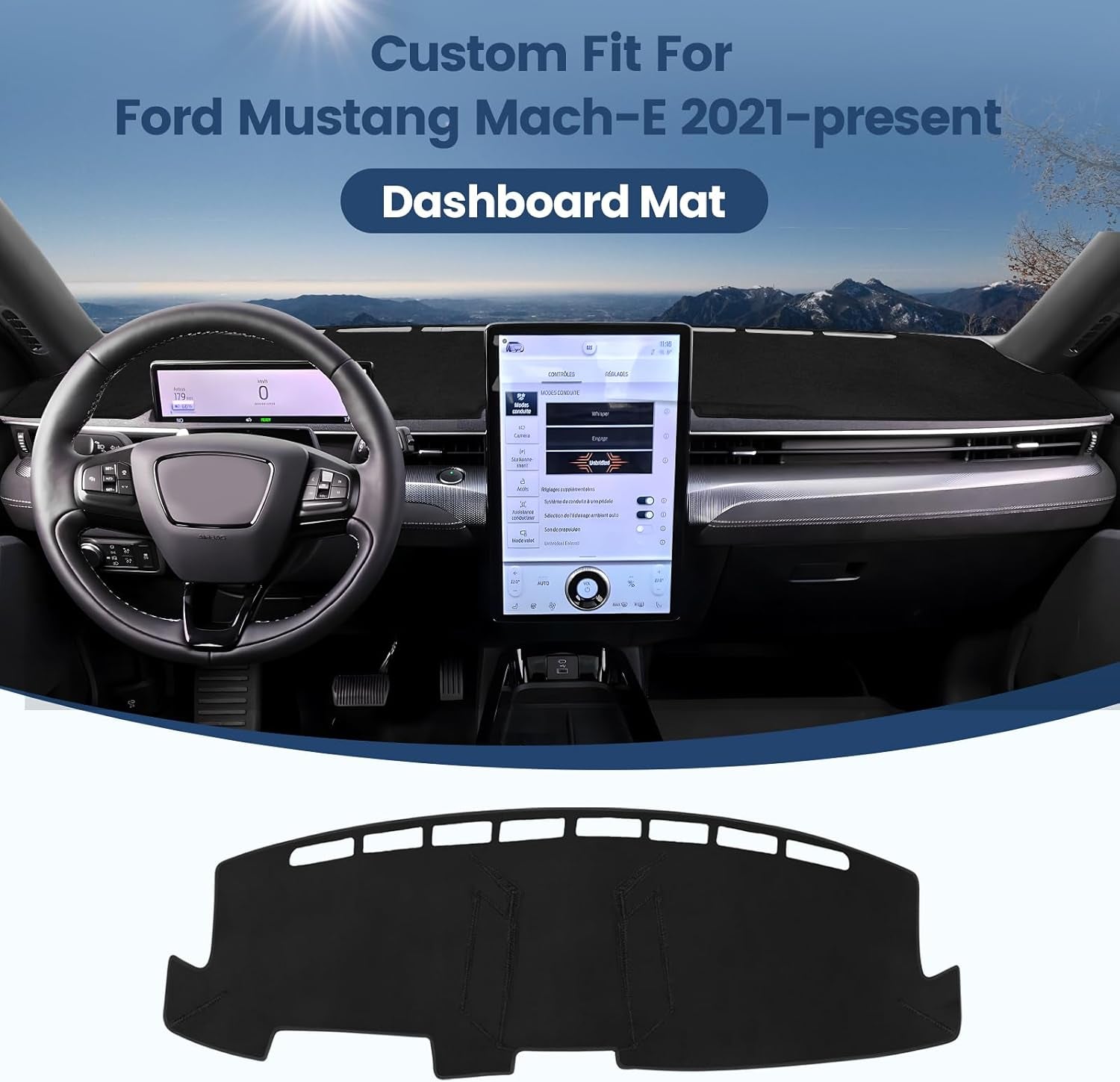 Dashboard Cover Mat Custom Fit for 2021-2024 Ford Mustang Mach-E Dash Cover Nonslip Dash Mat Protector Sunshade No Glare Black