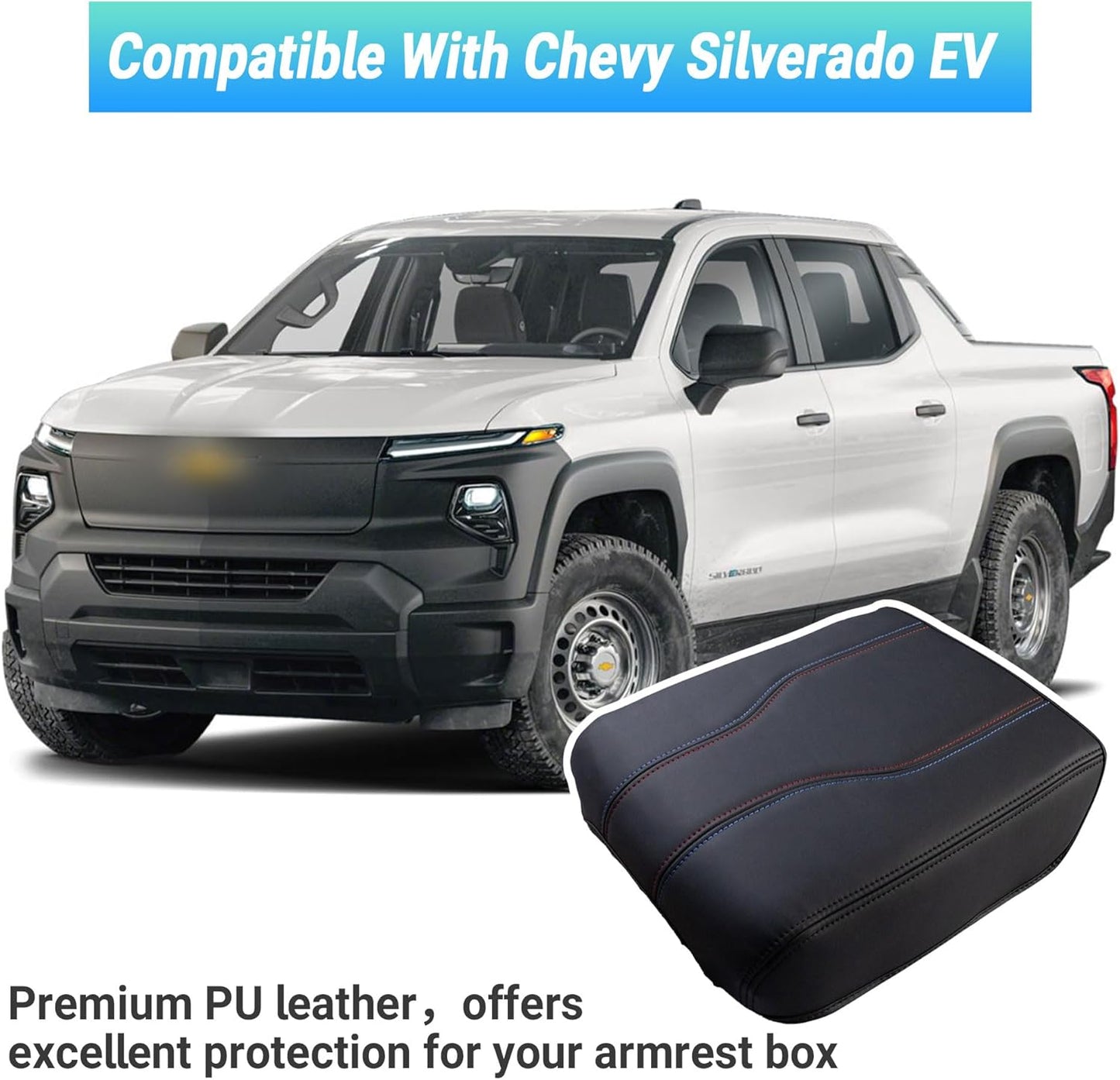 Center Console Cover Compatible with 2024-2025 Chevy Silverado EV/GMC Sierra EV Interior Accessories, Leather Armrest Seat Box Lid Protector