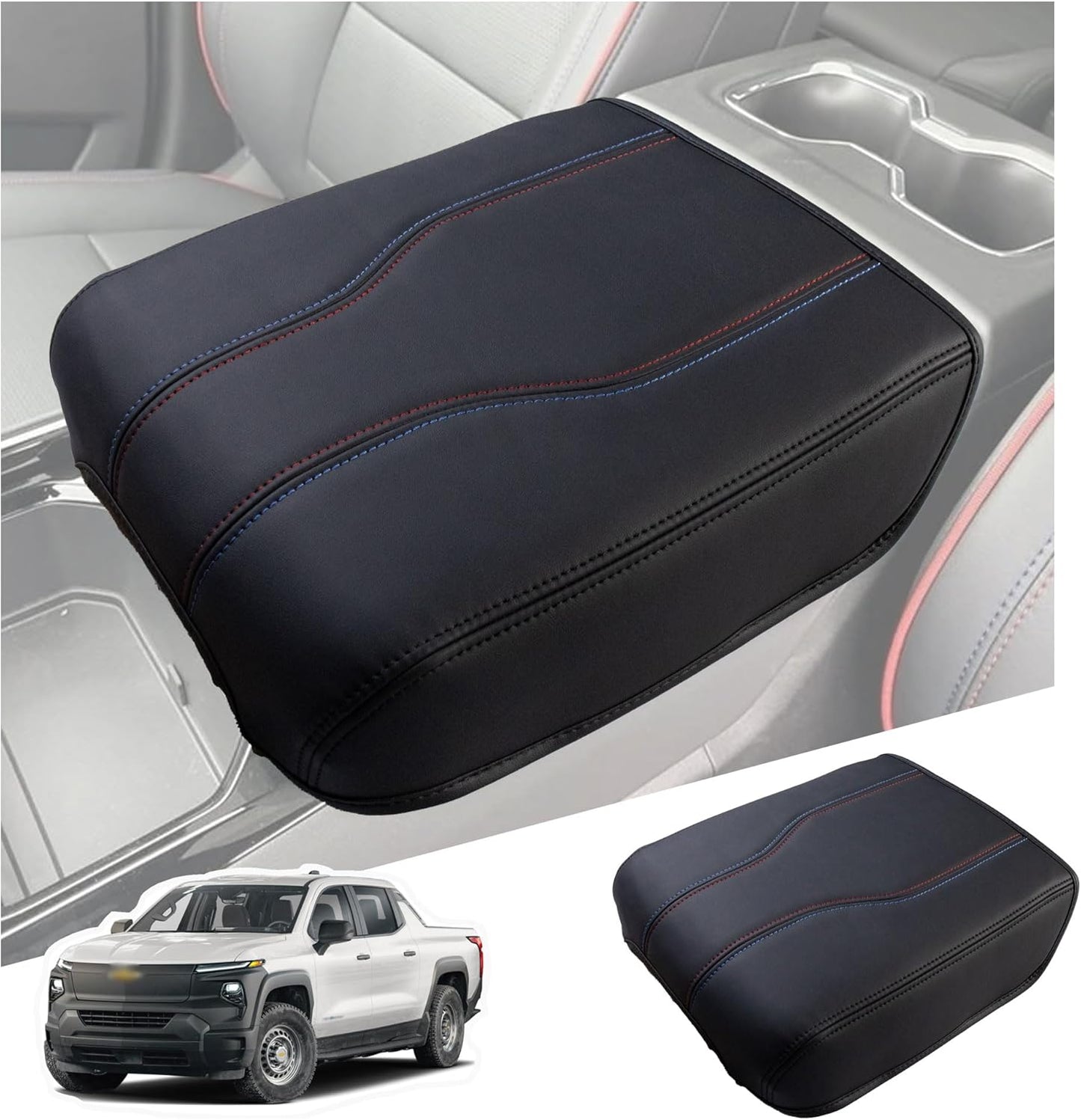 Center Console Cover Compatible with 2024-2025 Chevy Silverado EV/GMC Sierra EV Interior Accessories, Leather Armrest Seat Box Lid Protector