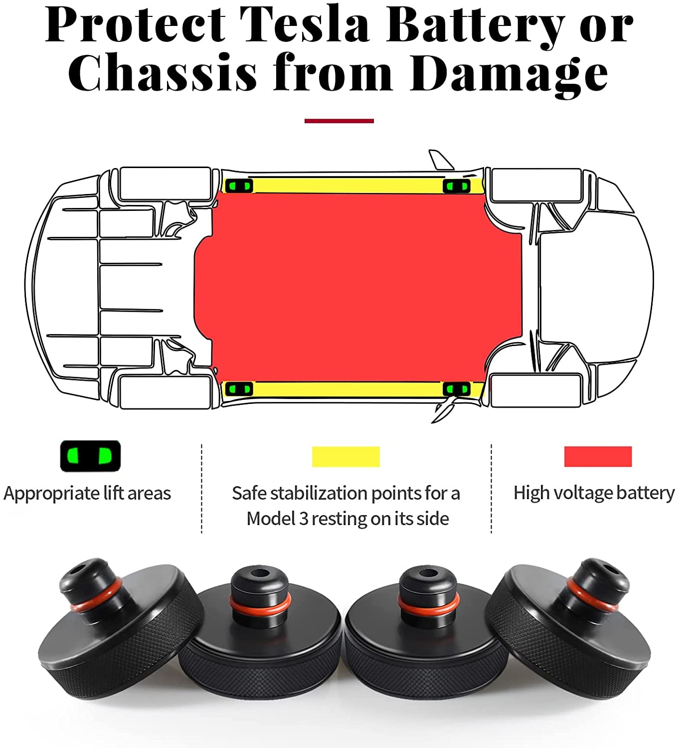 Lifting Jack Pad for Tesla Model 3/S/X/Y, 4 Pucks with Storage Case, Accessories for Tesla Vehicles 2013 to 2025