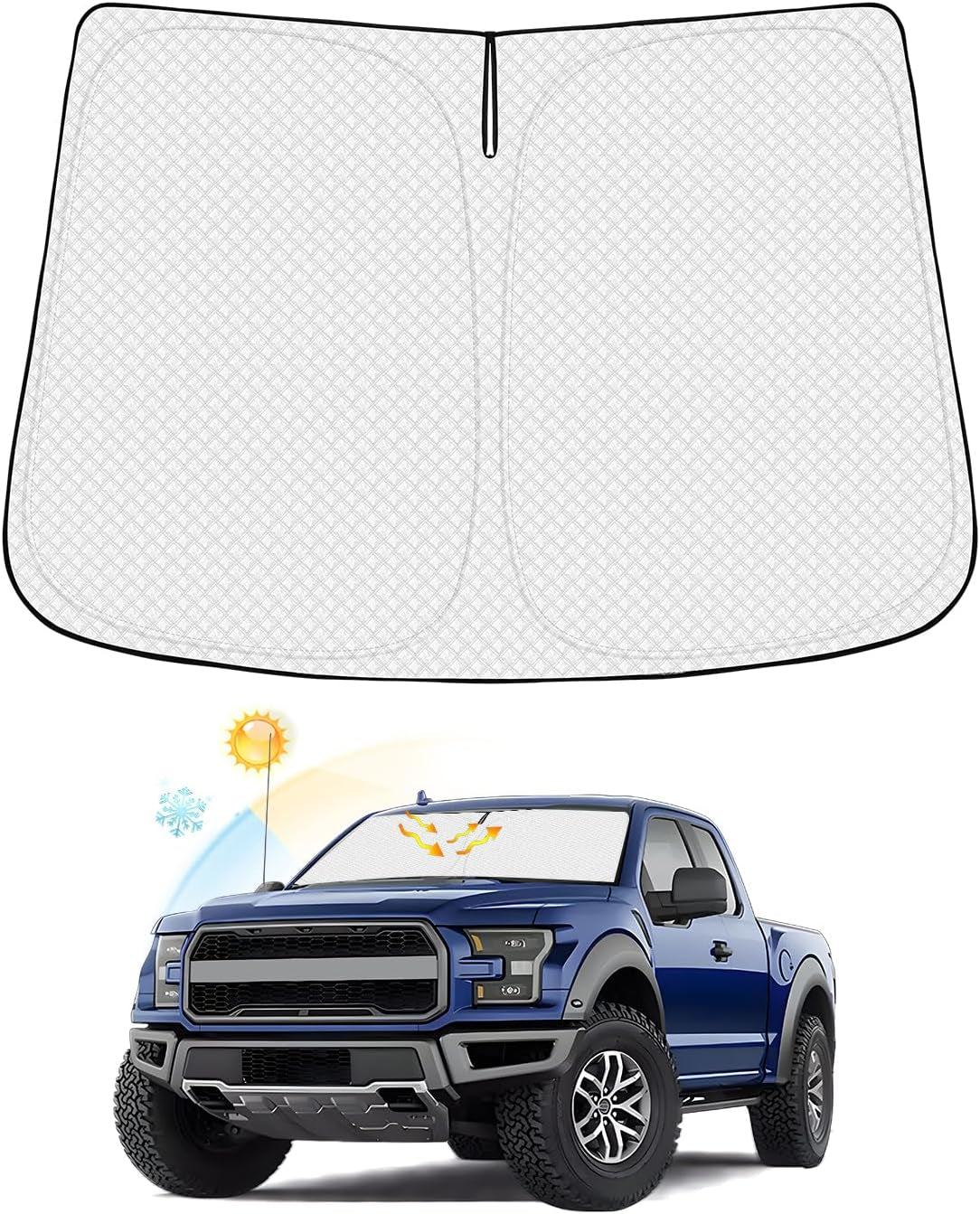 Windshield Sun Shade for 2021-2024 2025 Ford Mustang Mach-E Accessories Thicken 6-Layer Front Window Sunshade Cover Sun Visor Protector Foldable Block UV Rays Keep Vehicle Cool