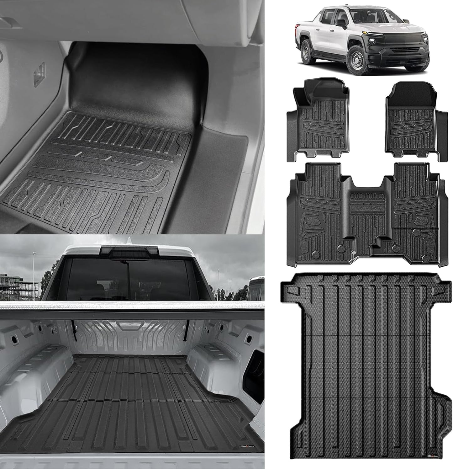 Floor Mats All Weather Liners Compatible with 2024 2025 Chevrolet Silverado EV WT Version Accessories 1St & 2Nd Row Full Set Floor Liners TPE Heavy Duty Custom Fit Car Mats