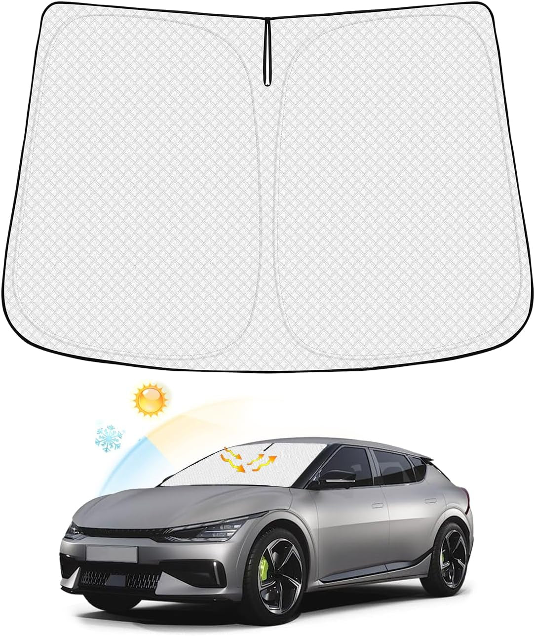 Windshield Sun Shade for 2021-2024 2025 Ford Mustang Mach-E Accessories Thicken 6-Layer Front Window Sunshade Cover Sun Visor Protector Foldable Block UV Rays Keep Vehicle Cool