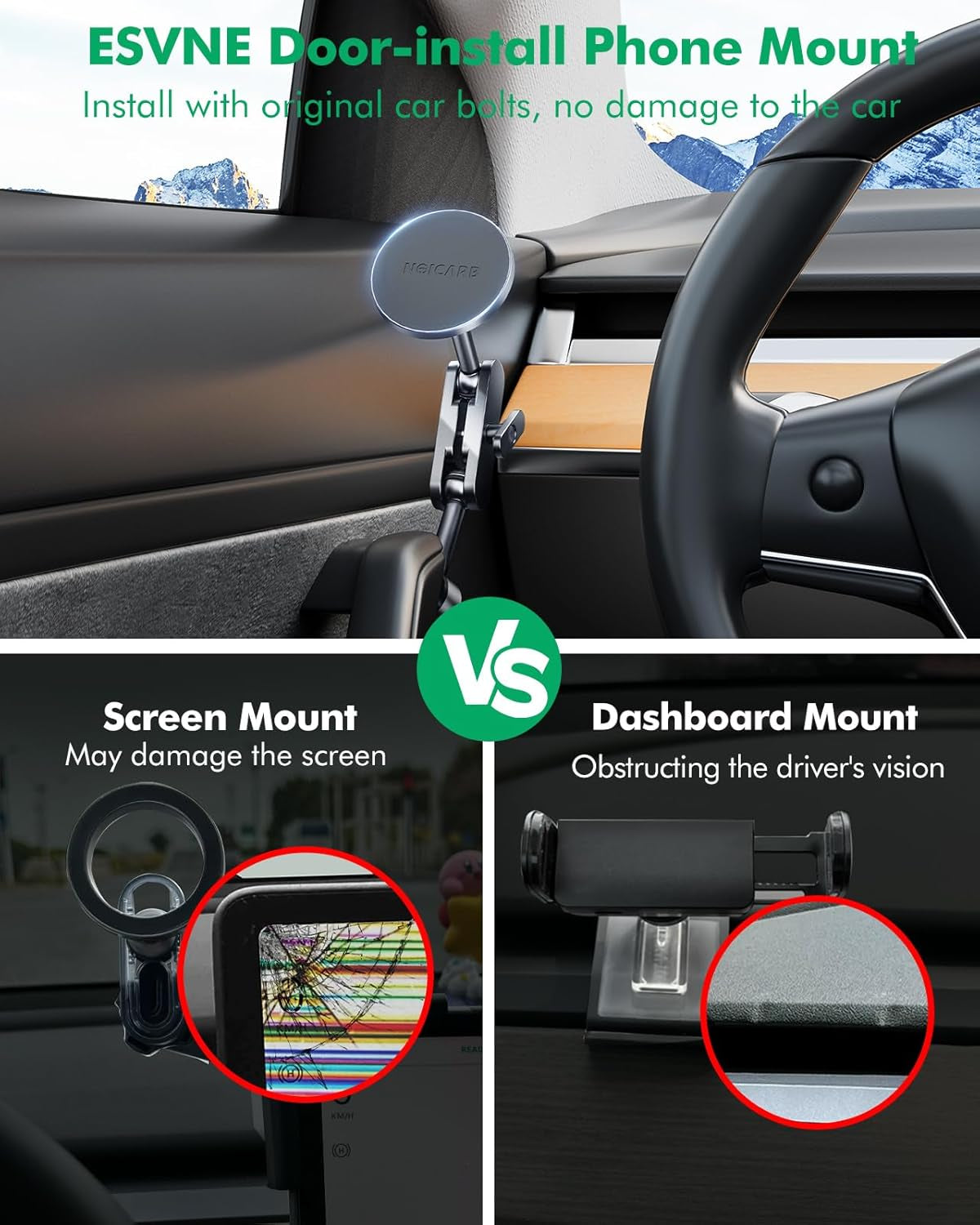 Mag-Safe Door-Install Phone Holder, Compatible with Model Y (2019-2024) & Model 3 (2017-2023), Magnetic Car Phone Mount for Iphone 16/15/14/13/12, Accessories for Tesla Model Y and Model 3