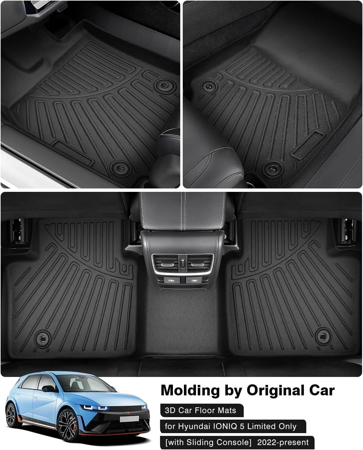 Floor Mats for 2022-2025 Hyundai Ioniq 5 Limited Only (With Sliding Console) Accessories Liner Set TPE 3D Car Mats All-Weather Custom Fit Floor Liners