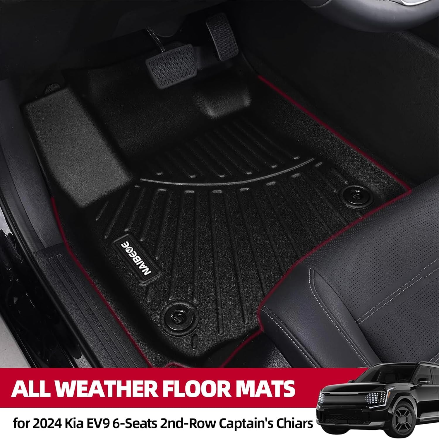 Floor Mats for 2024 Kia EV9 6-Passenger Seatiing 2Nd-Row Captain'S Chiars- All Weather Custom for Kia EV9 Floor Mats Liners 3 Row & Cargo Liner behind the 3Rd Row Accessories